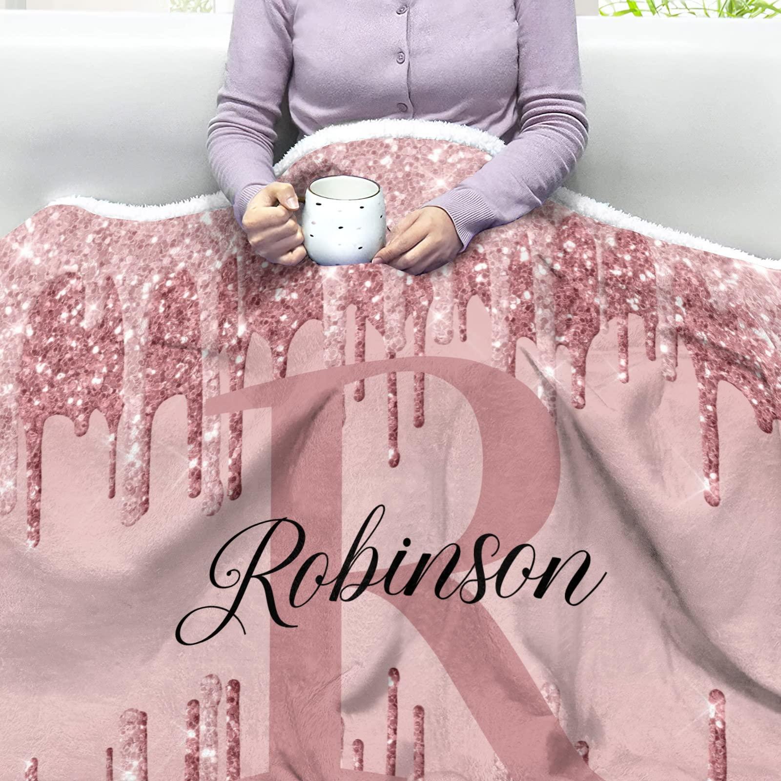 NZOOHY NZOOHY Monogram Pink Red Personalized Sherpa Baby Blankets for Boys Girls,Custom Newborn Naps Name Blanket for Shower Gift 50x60 in