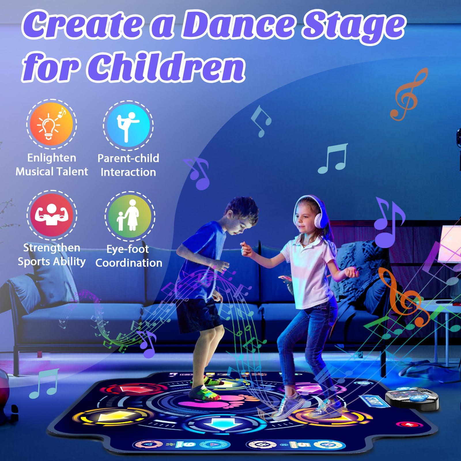 KIZJORYA UpgradedKIZJORYA Dance Mat for Kids, Electronic Light-up Dance Pad with Wireless Bluetooth 5 Speeds 9 Levels, Dancing Mat for Toddlers Music Game Dance Toy for Girls Boys 3 4 5 6 7 8 9 10+ Year Old