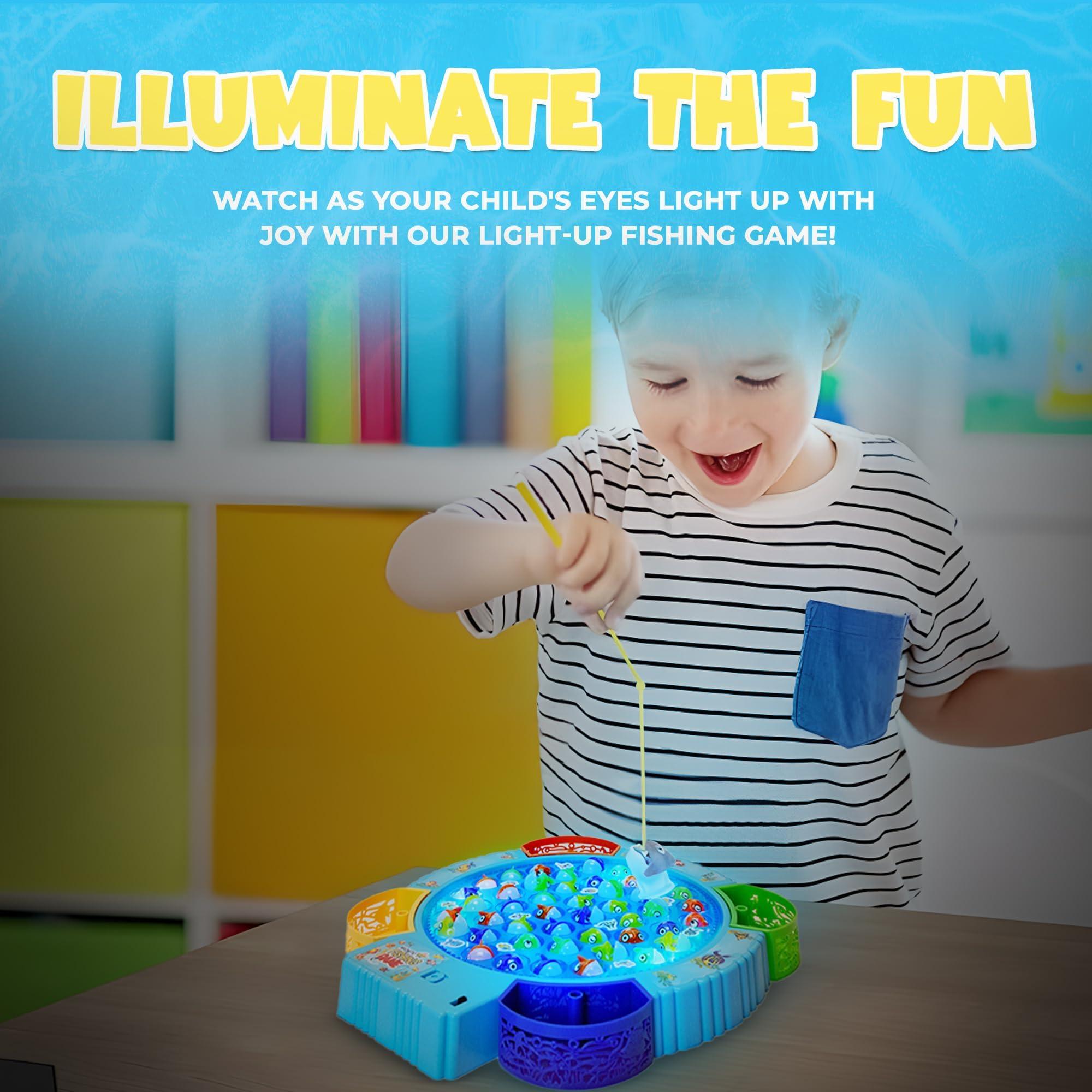 IPIDIPI TOYS IPIDIPI TOYS Fishing Game for Kids, Light Up Magnetic for Toddlers - Rotating Fish Board with Music and LED, Fine Motor Skill Activity for Boys and Girls - 45 Fish, 8 Poles