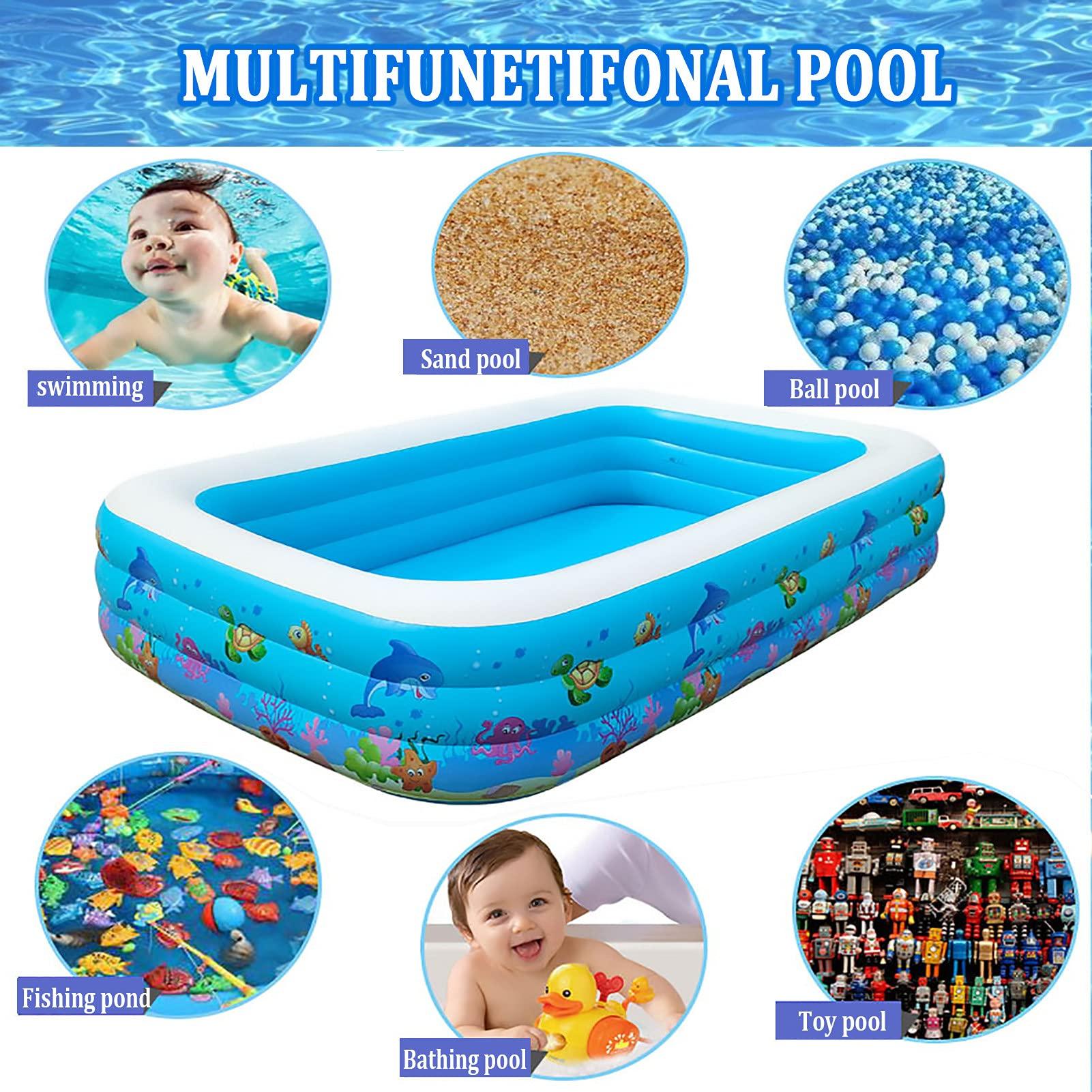 TONGQU TONGQU Paddling Pool for Kids, Rectangle Inflatable Swimming Pool for Kids, Baby Paddling Pool for Garden Backyard Indoor & Outdoor, Easy to Inflate,Ocean,1.1m
