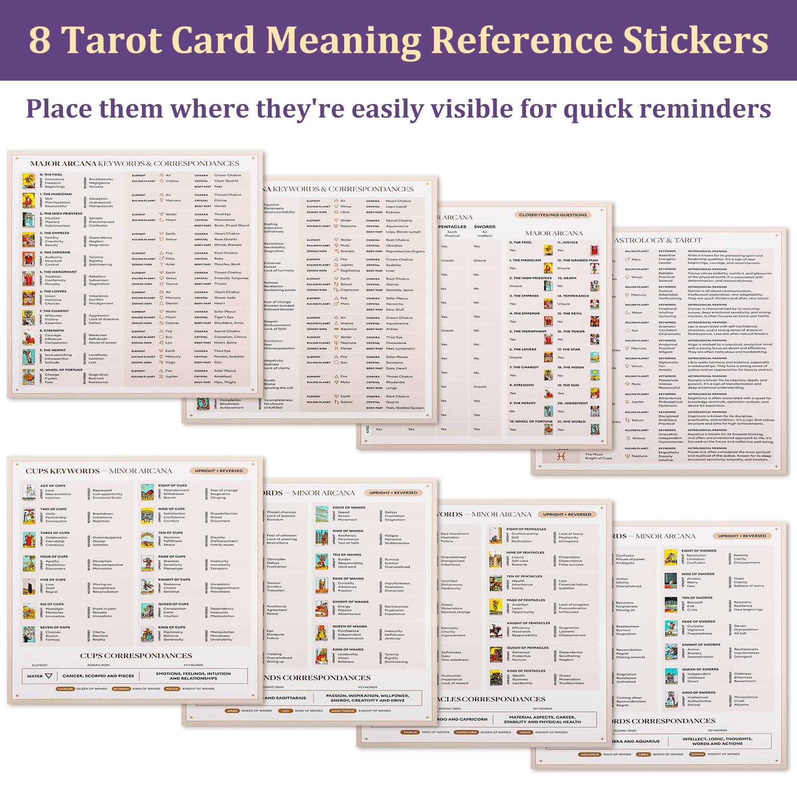 Fofeadm Fofeadm 420 PCS Mini Tarot Stickers for Journaling, 1.25\" x 0.78\" Tarot Card Stickers Based on Rider Waite Tarot Deck, 8 Tarot Cheat Sheet Included