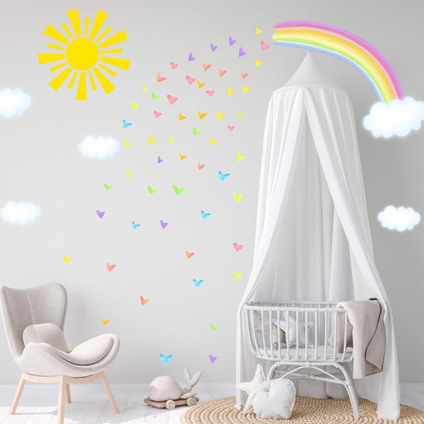 IKEYU IKEYU Colorful Rainbow Wall Stickers Sun Clouds Wall Decals Watercolor Heart Wall Stickers Large Rainbow Wall Decals for Kids Room Nursery Girls Bedroom Decor