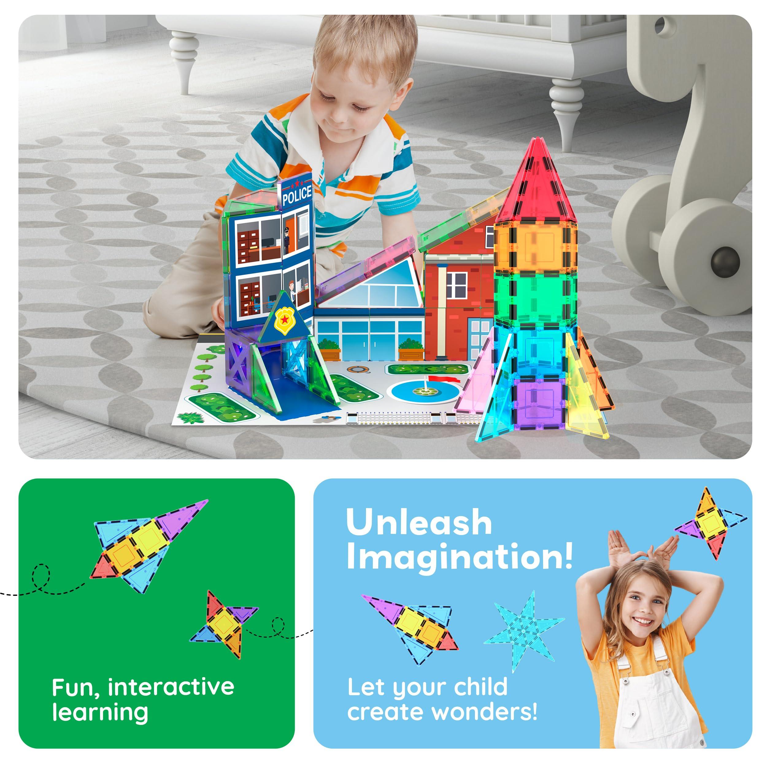 PicassoTiles PicassoTiles Magnetic Building Block Rocket Booster Theme Set Magnet Construction Toy Educational Kit Engineering STEM Learning Playset Child Brain Development Stacking Blocks Playboard PT32