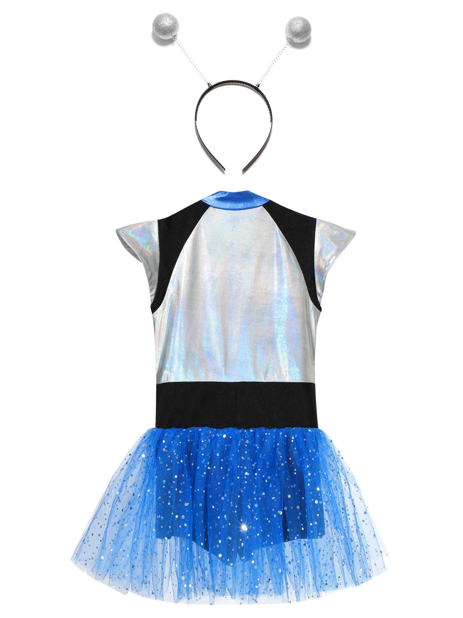 Fldy Fldy Kids Girls Alien Costume Halloween Robot Cosplay Outfits Shiny Metallic Leotard Sparkly Sparkly Tutu Tulle Dress A 12 Years
