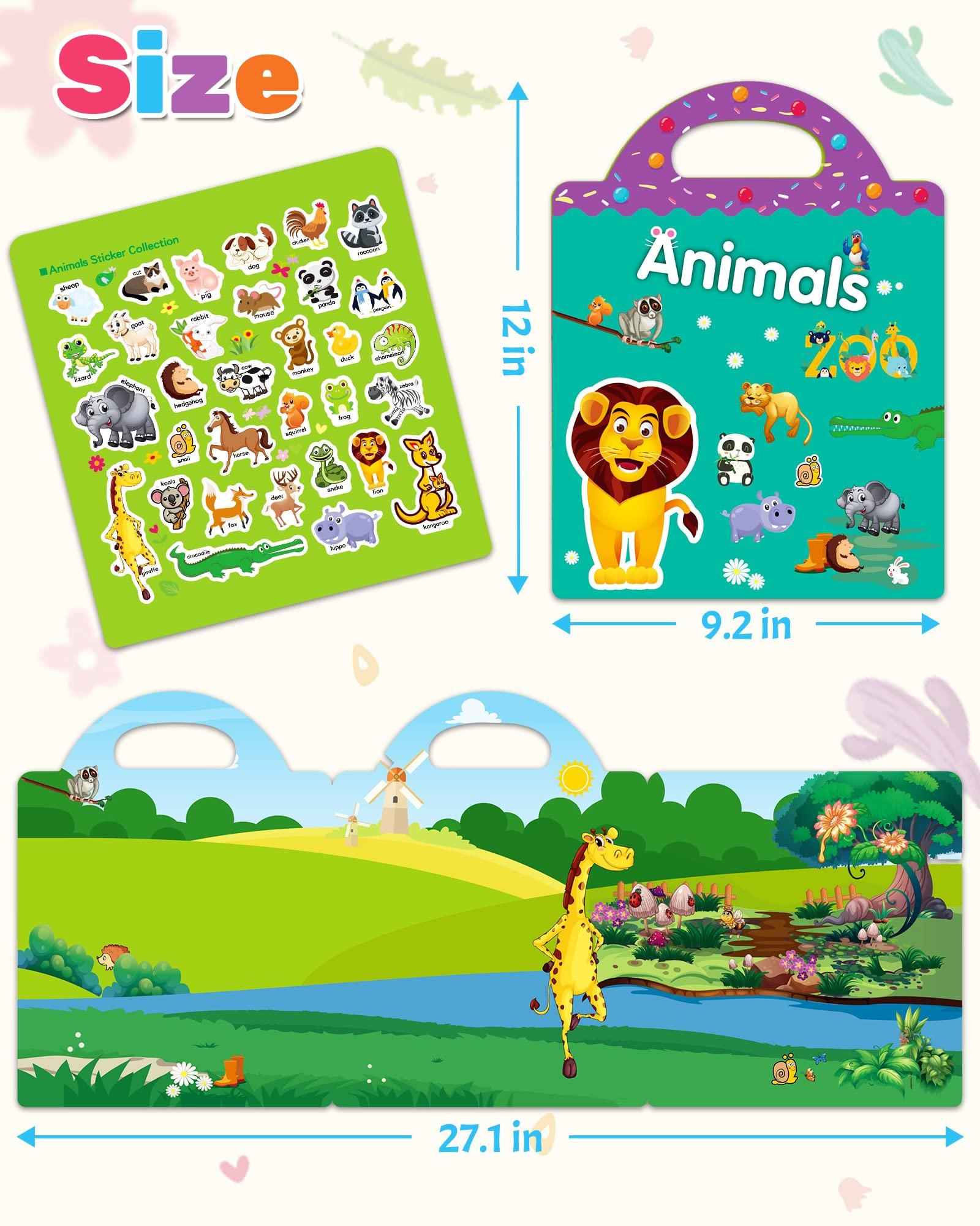 Benresive Benresive Reusable Sticker Book for Toddlers 2-4 Years, Fun Travel Stickers for Kids, Waterproof Sticker Books for Toddlers 1-3, 32 Pcs Crafts Activities for Todddlers 1-3 2-4 3-5 - Animals Zoo