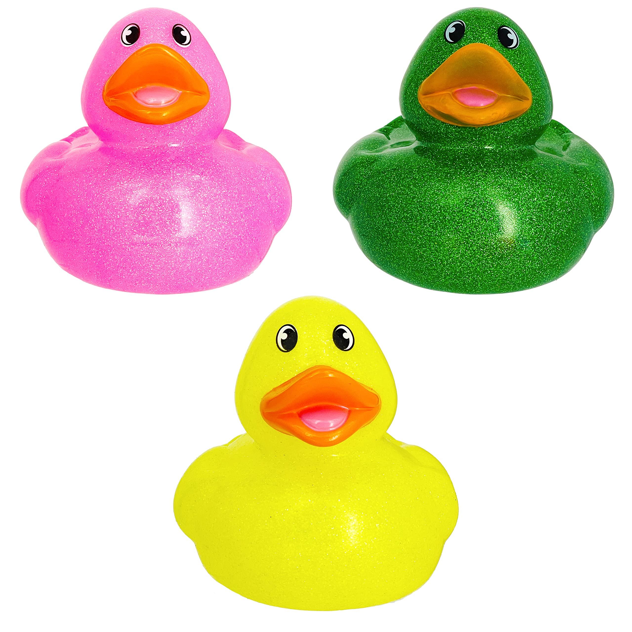 The Dreidel Company The Dreidel Company Giant Glitter Rubber Duck Toy with Sound Assortment Duckies for Kids, Bath Birthday Gifts Baby Showers Summer Beach and Pool Activity, 6\" (3-Pack)