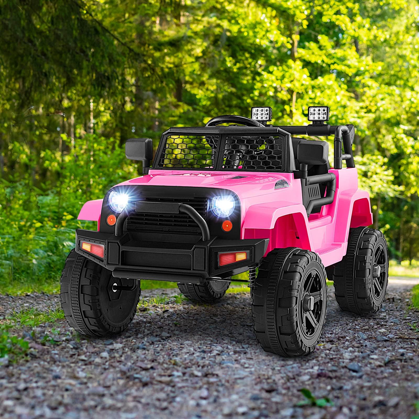 HONEY JOY HONEY JOY Pink Ride On Truck, 12V Battery Powered Vehicle Ride On Car with Remote Control, Spring Suspension, Headlights, Music, Mesh Windshield, Electric Cars for Kids, Gift for Girls 3+ (Pink)