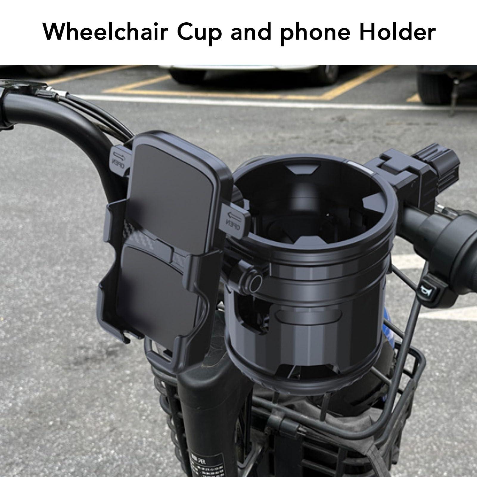 ToysCentral Basics Wheelchair Cup Holder,Scooter Cup Holder, Foldable 3 in 1 Adult Bike Dual Cup Holder Attachment with Phone Holder, Universal Stroller Cup Holder for Stroller Walker Bike Motorcycle