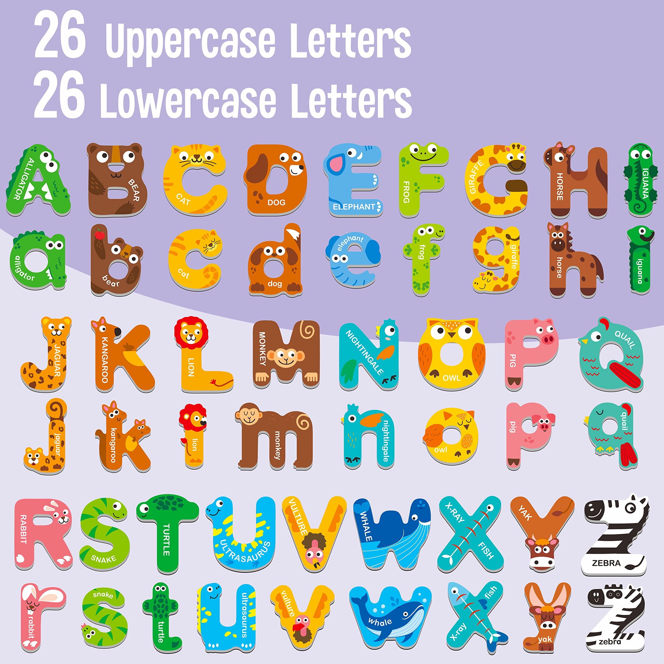 SpriteGru 52 Magnetic Alphabet, 26 Uppercase & 26 Lowercase Letters, Adorable Animal Shape Alphabet ABC Magnets for Fridge Educational Spelling Learning Games Toys Set for Kids, Toddlers 3 4 5 Years Old