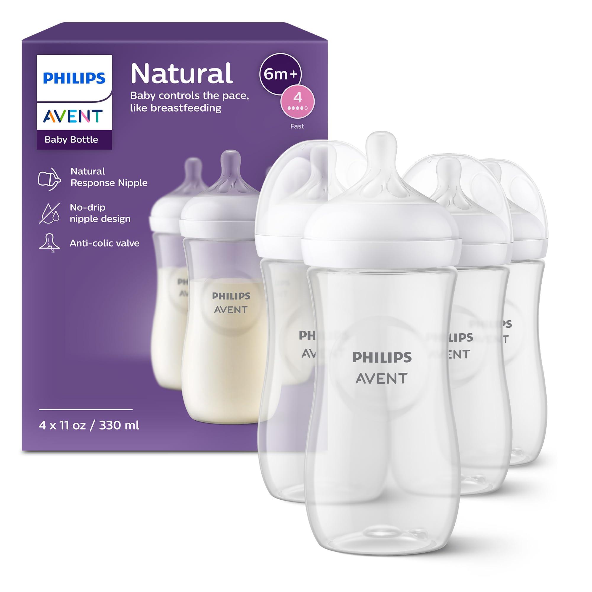 Philips Avent Philips AVENT Natural Baby Bottle with Natural Response Nipple, Clear, 11oz, 4pk, SCY906/04