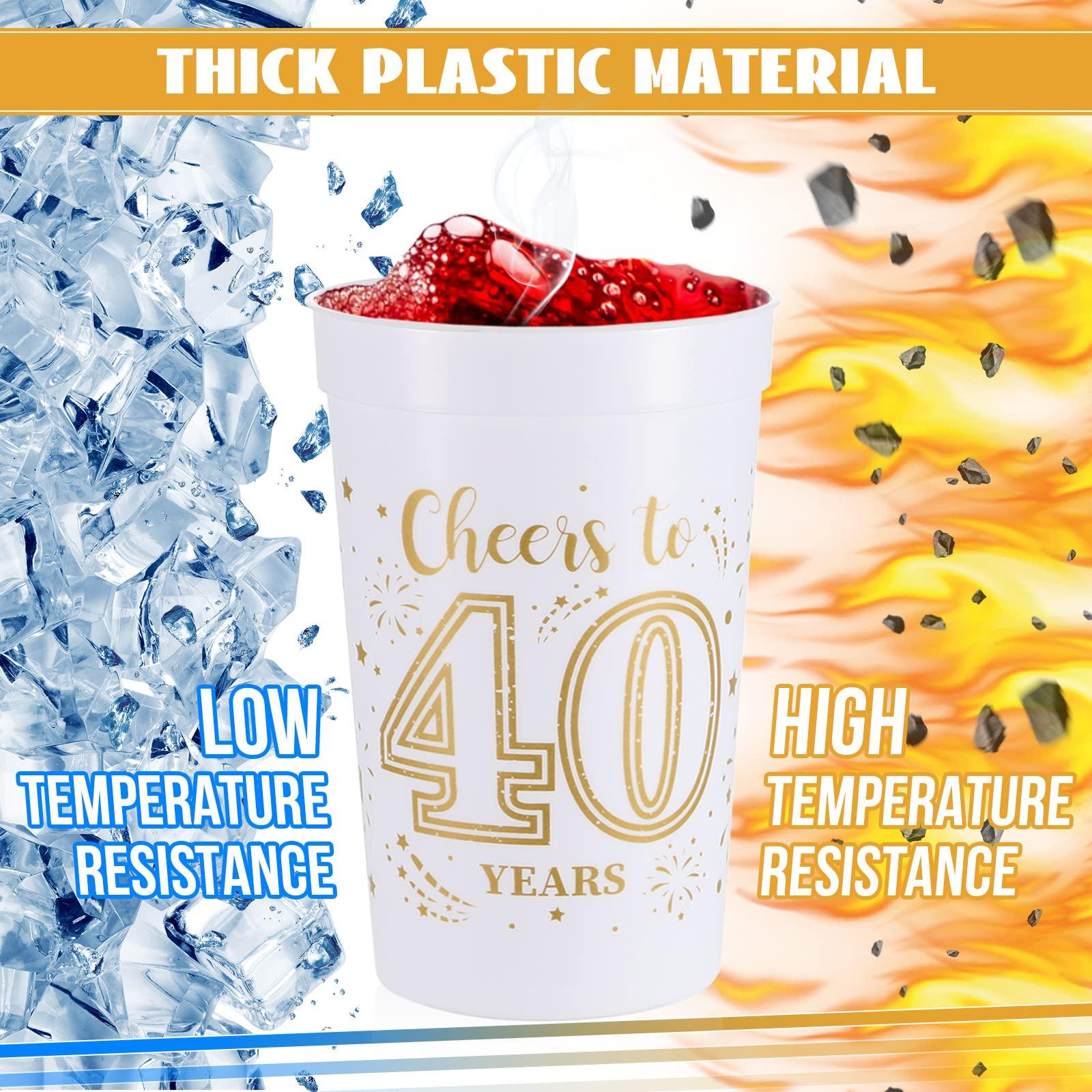Lallisa Lallisa 40 Pcs 16 oz 40th Birthday Cups 40th Birthday Party Plastic Stadium Cups 40th Birthday Party Decorations 40 Year Old Birthday Party Favors for Cheers to 40 Years, Gold and White