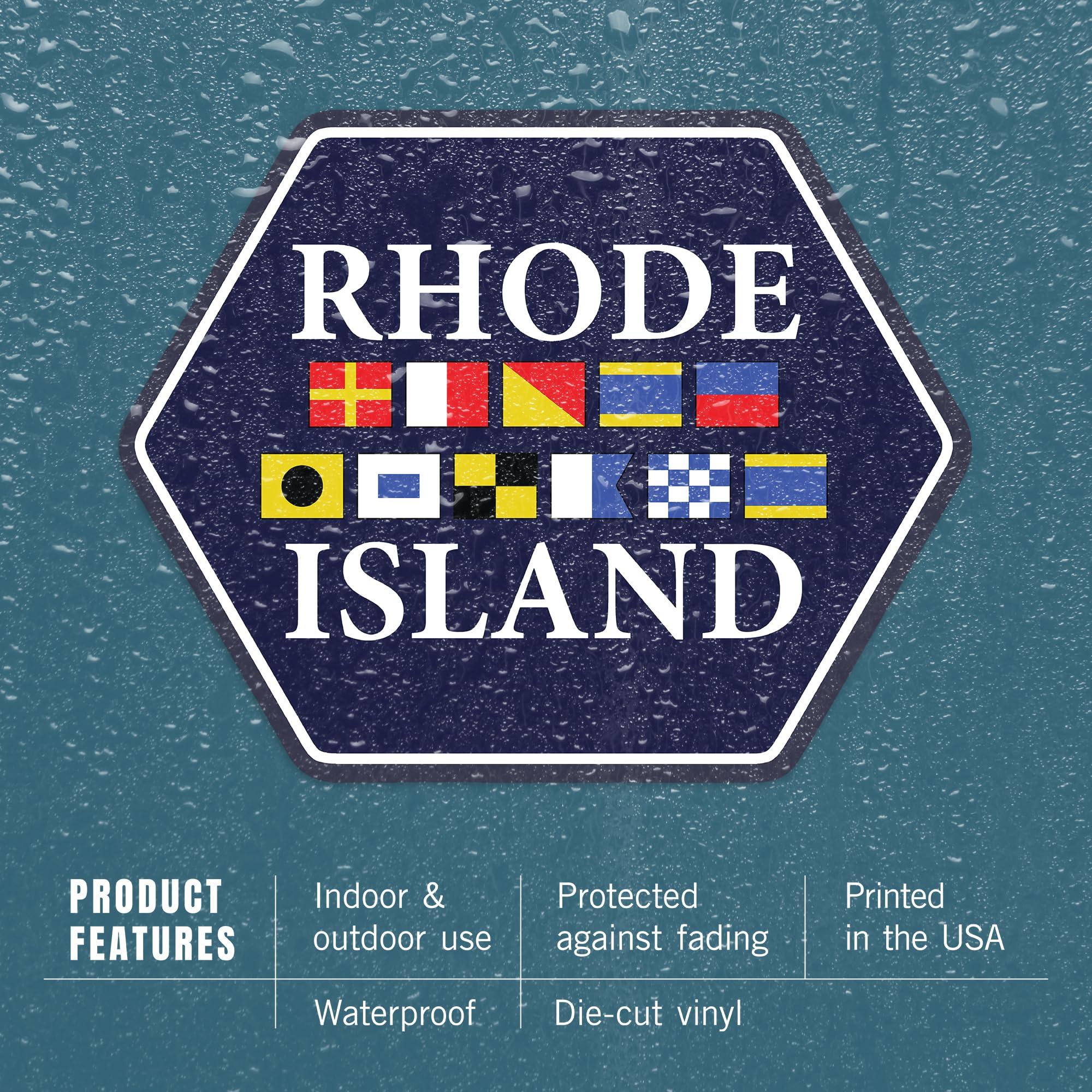 Lantern Press Die Cut Sticker Rhode Island, Nautical Flags, Vinyl Sticker 3 to 6 inches, (Waterproof Decal for Cars, Water Bottles, Laptops, Coolers), Large
