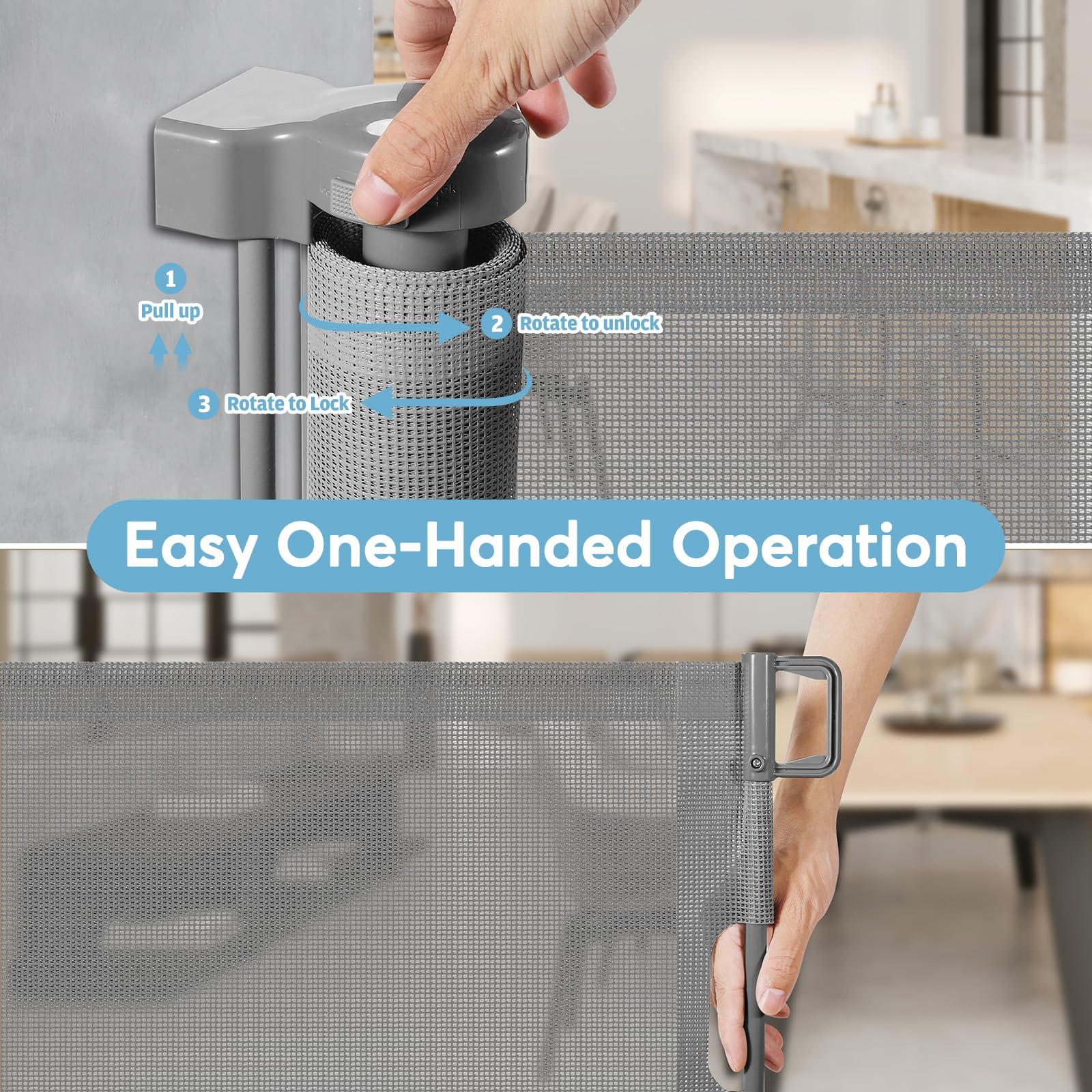 KISKIZ 75 Inch Retractable Baby Gates for Wide Openings Retractable Dog Gate Indoor Extra Long Baby Gate Outdoor Extra Large Dog Gate Extra Wide Baby Gate for Stairs Dog Gates for Doorways, Porches, Gray