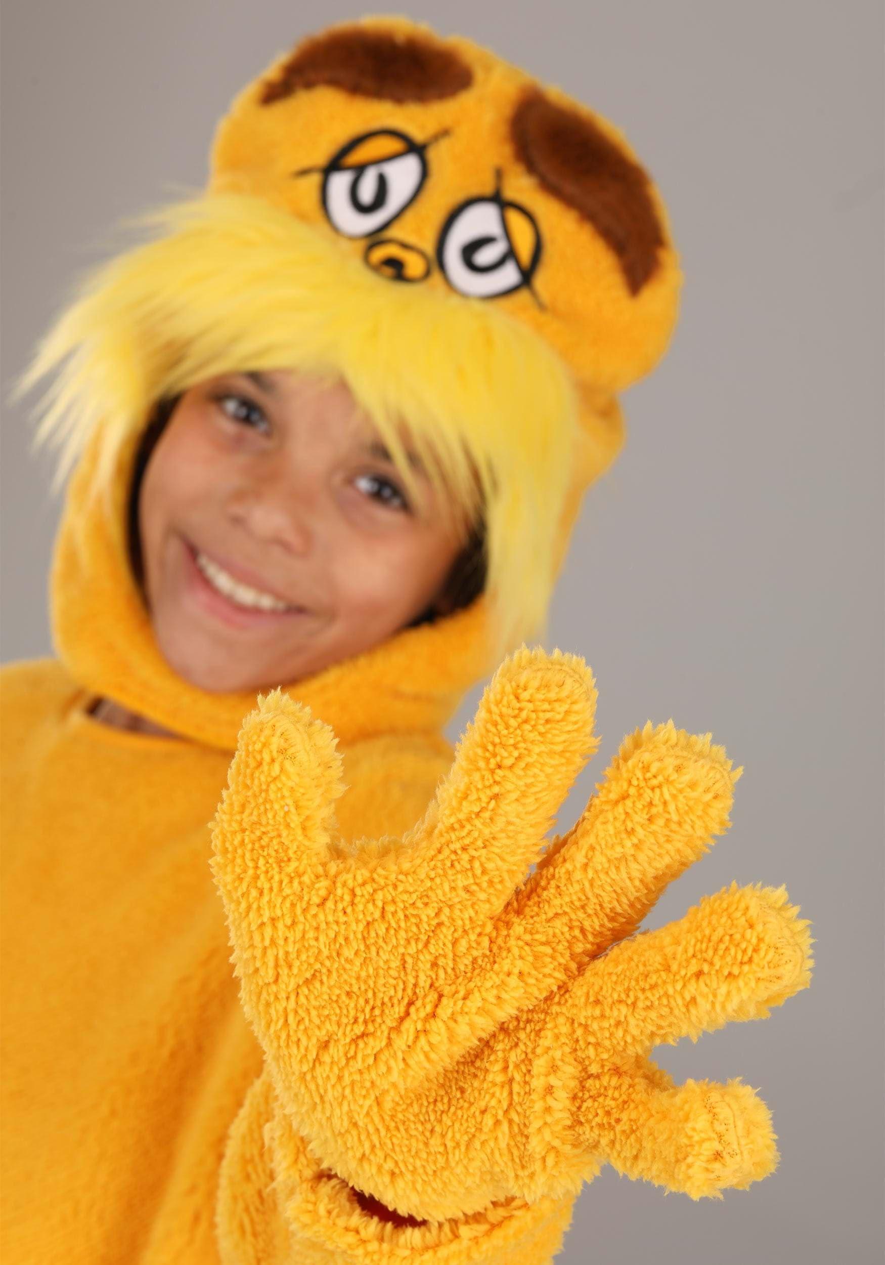 Fun Costumes Fun Costumes Child Dr. Seuss The Lorax Costume - Size -Deluxe Jumpsuit with Plush Hood, Hand Covers, and Foot Polyester Microfiber Fleece Officially Licensed Large