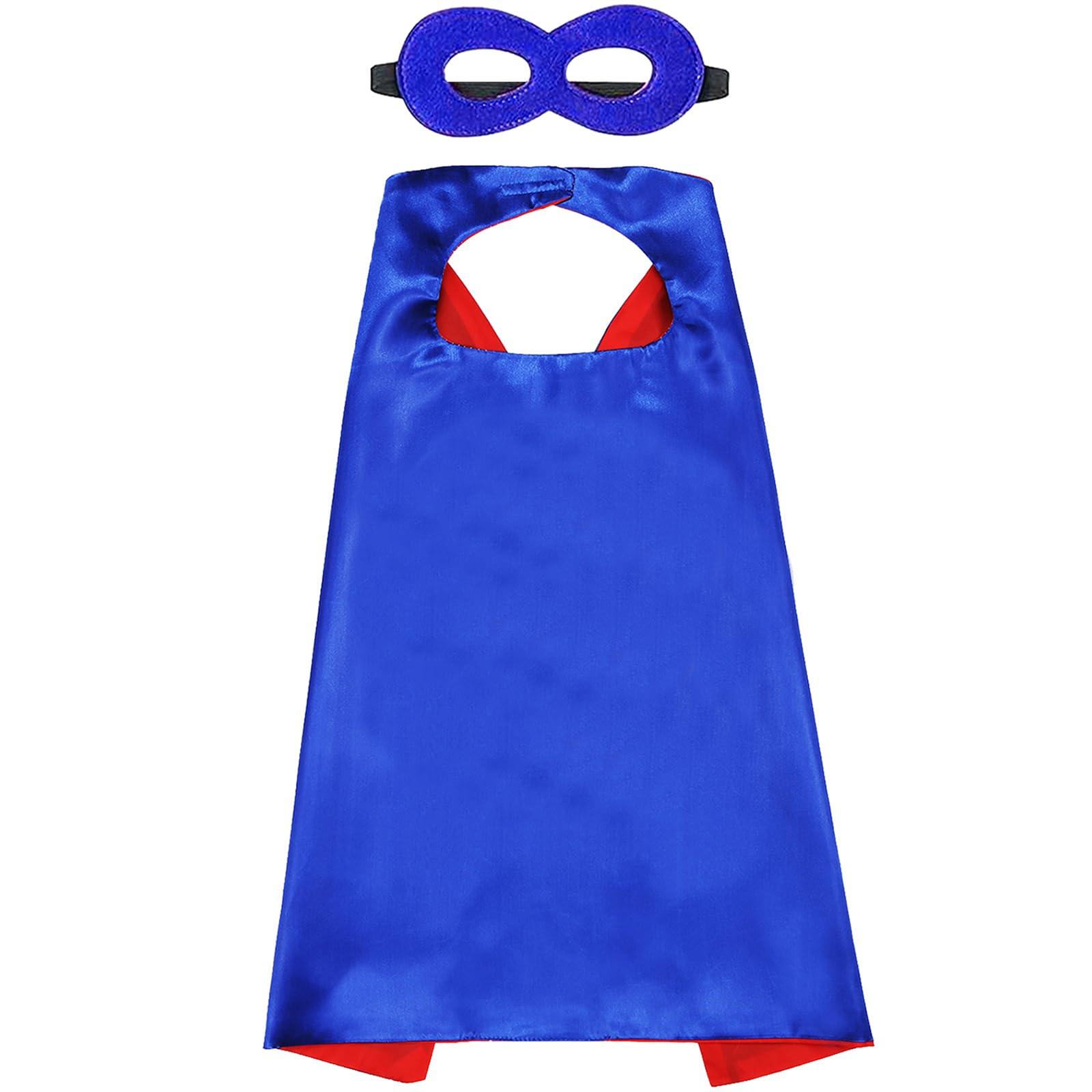 Dajiahao Dajiahao Superhero Capes and Mask for Kids 4-10 Year Double Side Superhero Costume Cosplay Dress Up Superhero Cape Toy for Boys (Blue-d)