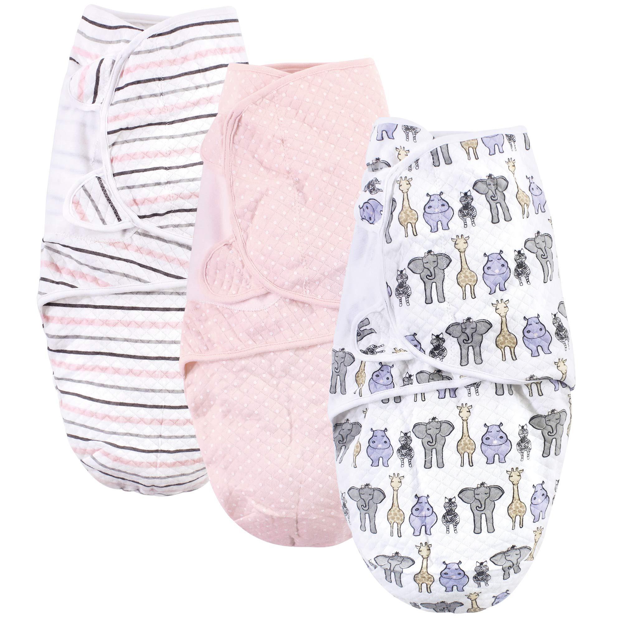 Hudson Baby Hudson Baby Unisex Baby Quilted Cotton Swaddle Wrap 3pk, Pink Safari, 0-3 Months