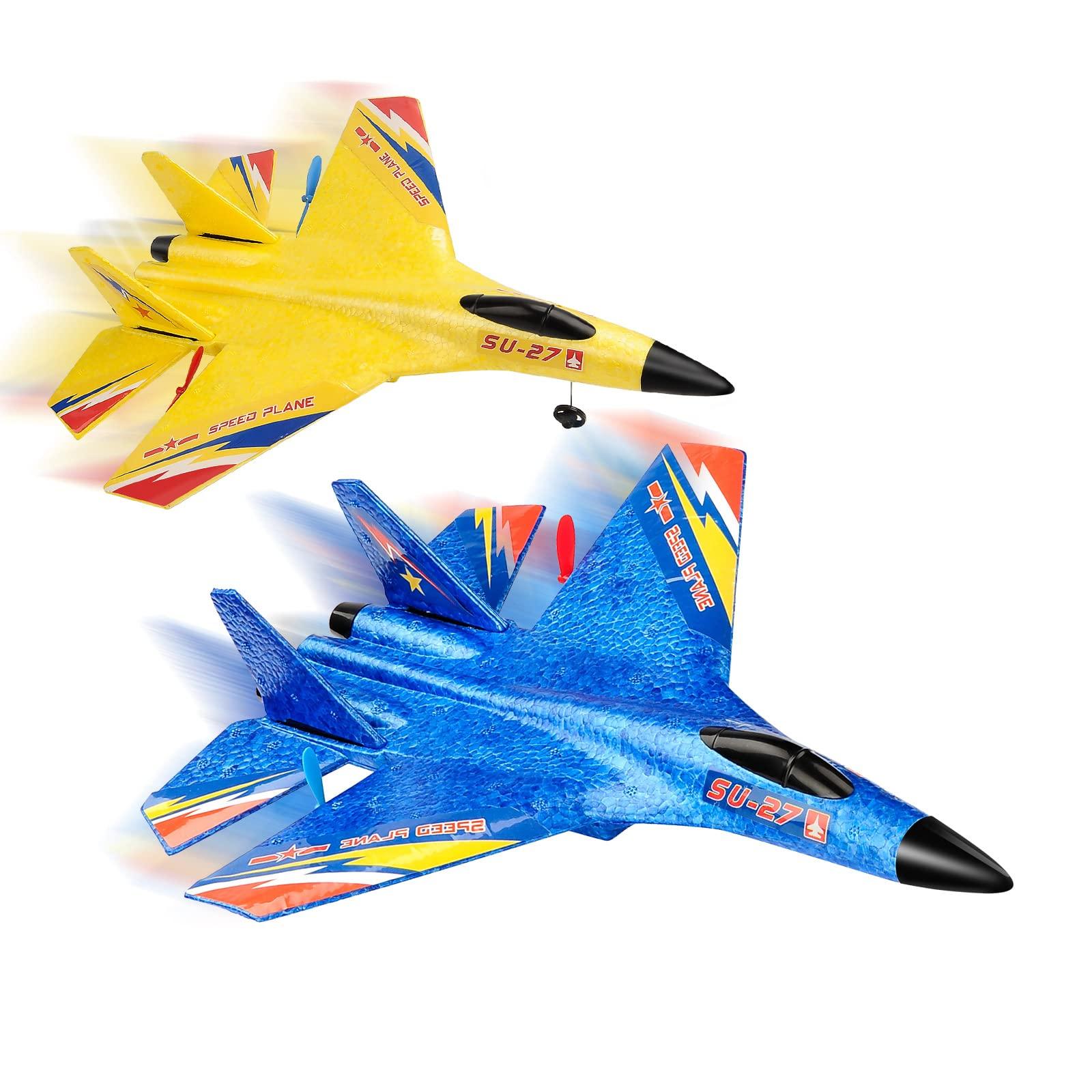 RoofWorld RoofWorld SU-27 RC Plane Remote Control Airplane Blue and Yellow RC Jets Aircraft for Beginners Adults