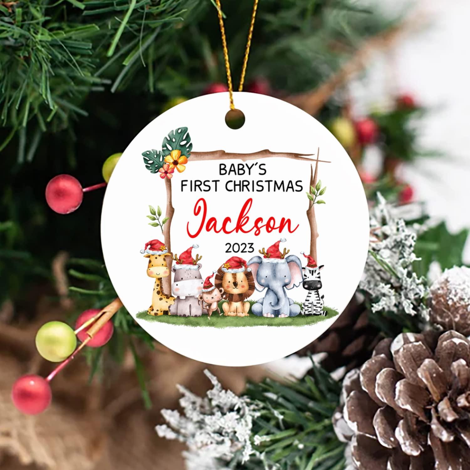 Cenluxy Personalized Baby's First Christmas Ornament 2025, Custom Name & Year Baby Ornament Gift for Newborn New Parents, Woodland Animals Ornament for Baby's 1st Xmas, New Baby Gift for Baby Boy Girl