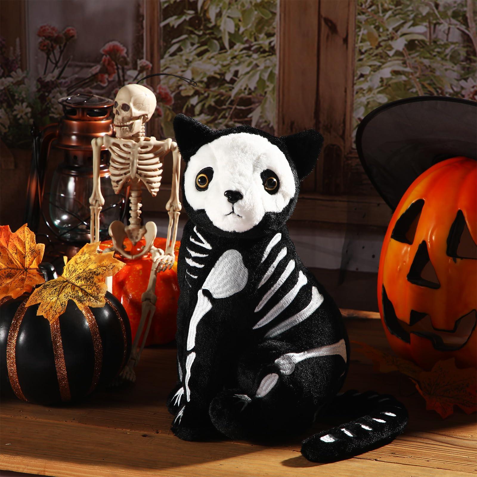 Hiboom Hiboom Skeleton Black Cat Stuffed Animal 13 Inch Soft Plush Black Kitten Stuffed Animal Nightmare Catnap Plush for Halloween Day of The Dead Decor Gift Birthday Party Favors(Stylish Style)