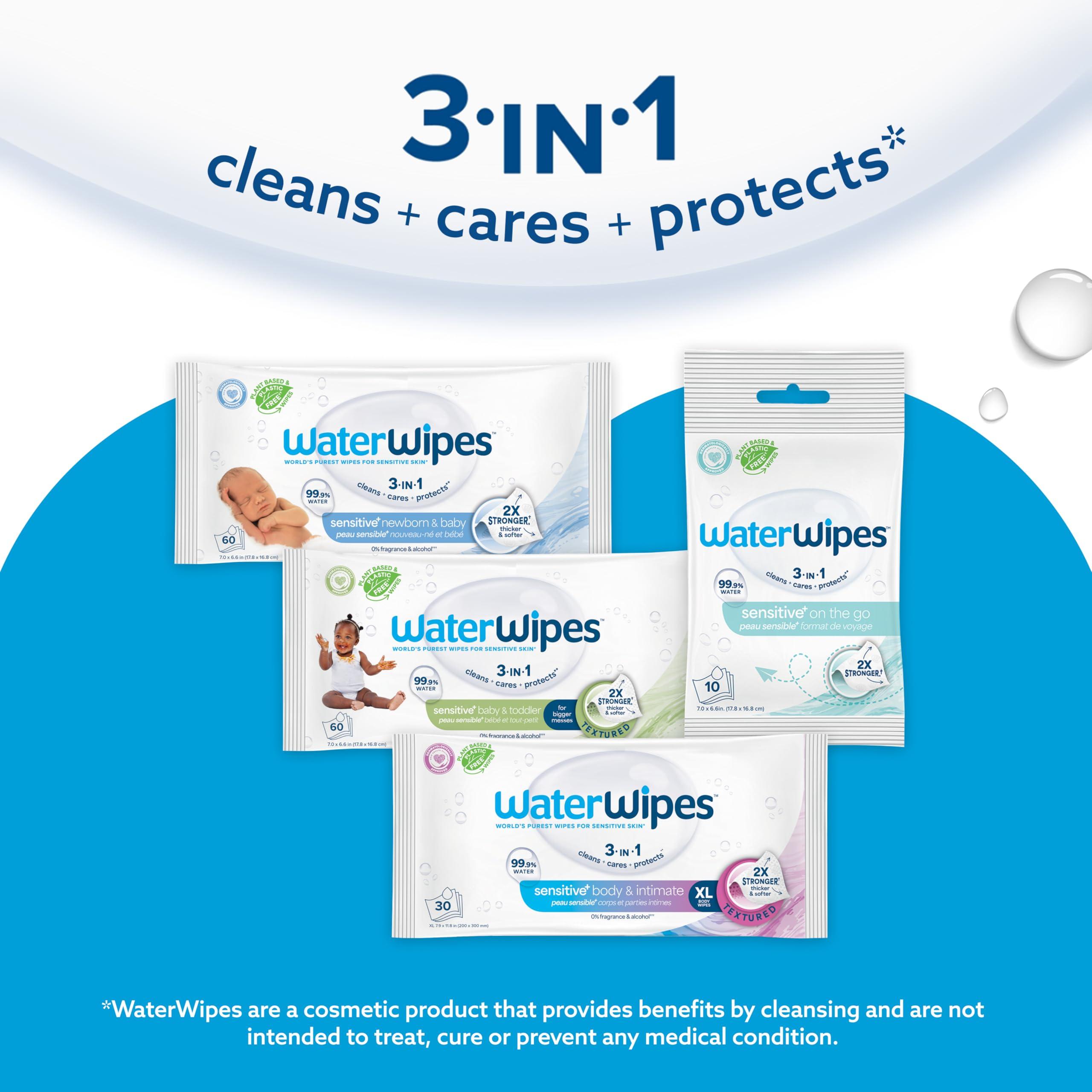 WaterWipes WaterWipes Plastic-Free Original Baby Wipes, 99.9% Water Based Wipes, Unscented & Hypoallergenic for Sensitive Skin, 60 Count (Pack of 12), Packaging May Vary