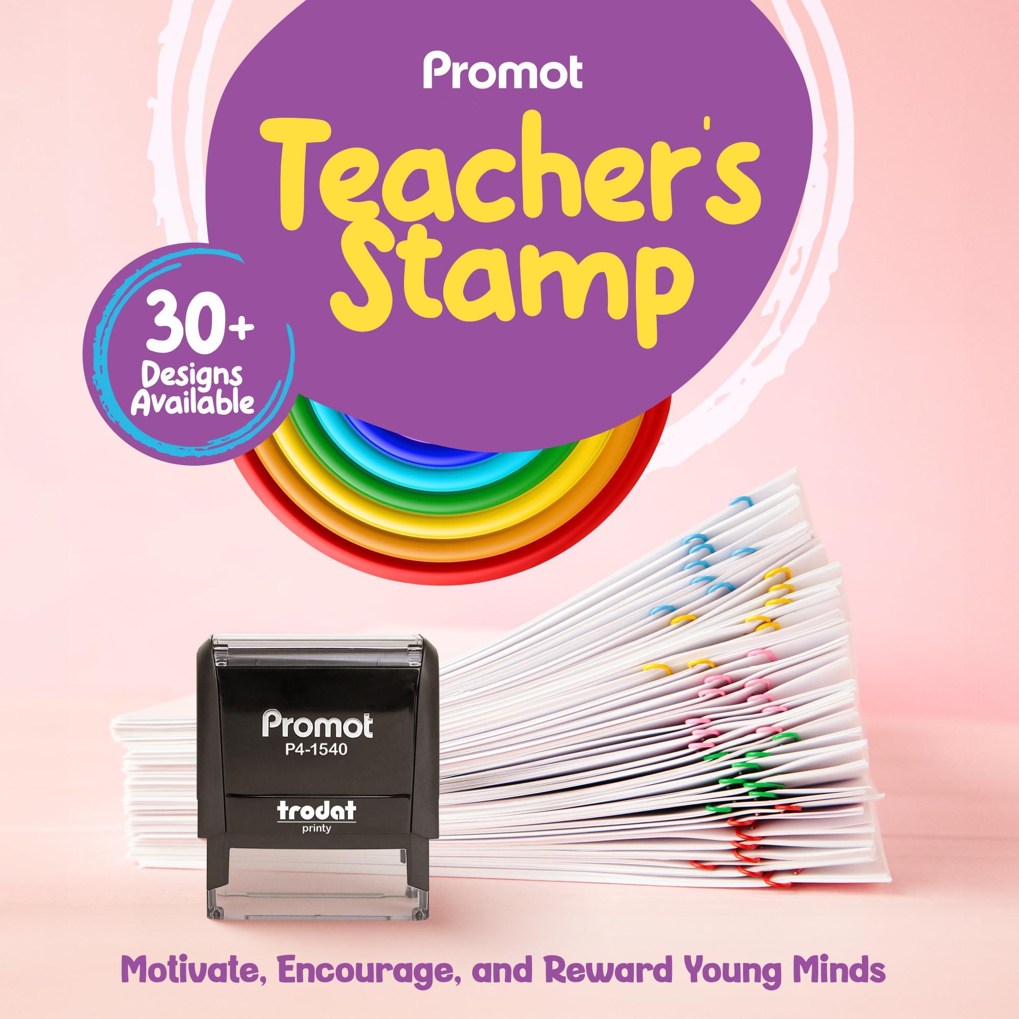 Promot Promot Teacher Stamps for Classroom - Practice at Home Self Inking Stampers for Kids - Homeschool Grading Tool, Encouraging Motivational Kids Stamp for School, Choose from 40 Fun Rubber Stamp Designs