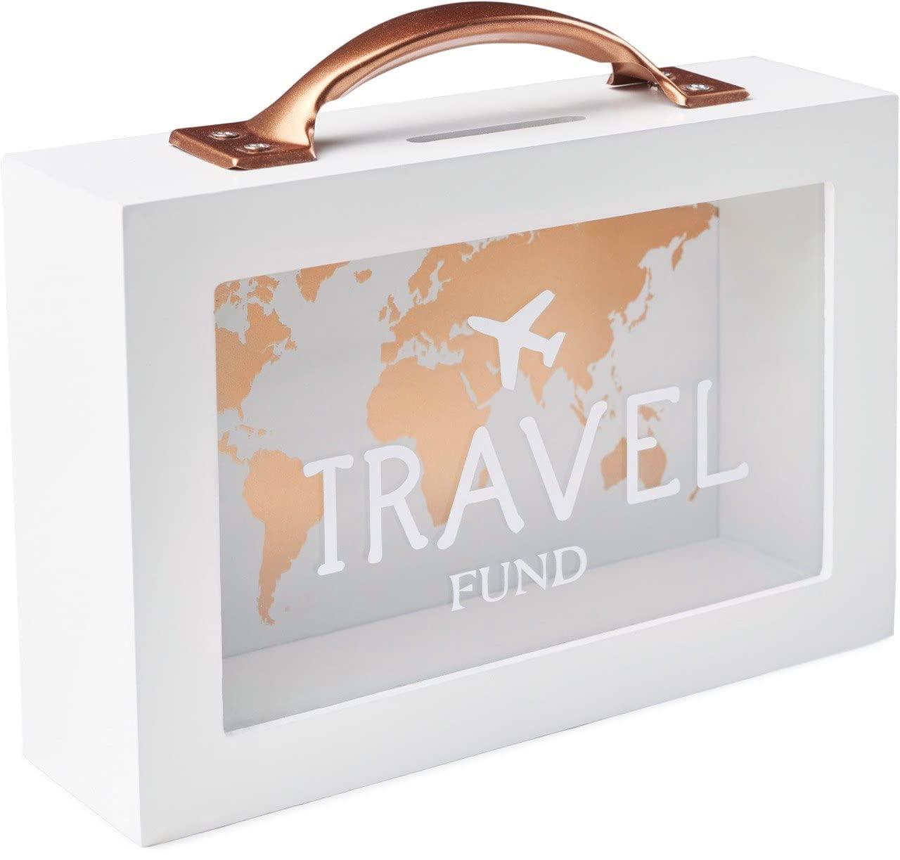 Generic Shadow Money Box for Saving Travel Fund - Coin Bank for Adults - Vacation Fund Jar - White Saving Box for Coins with Handle - Honeymoon Fund Box - Travel Fund Bank for Adults - Adventure Fund