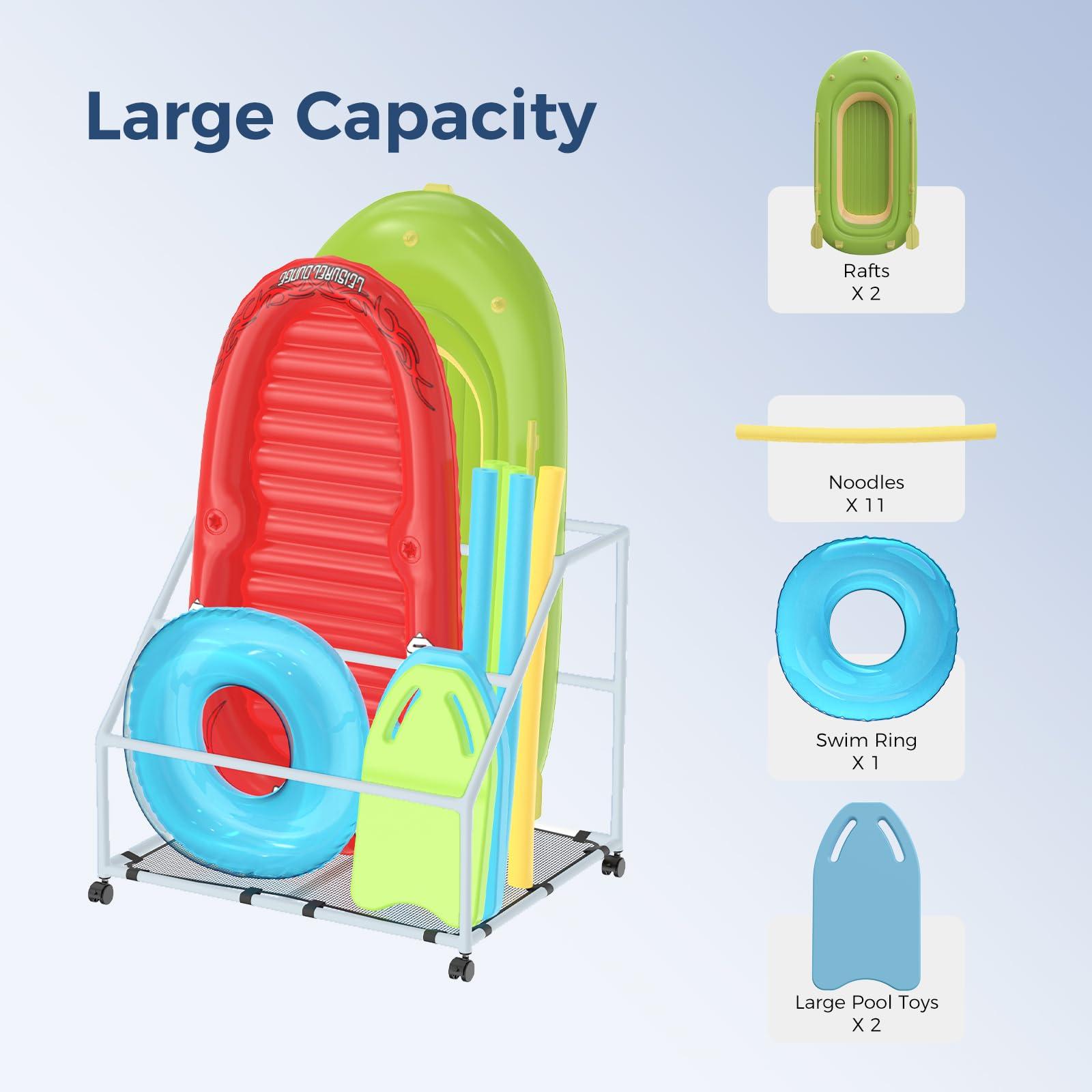 POOL FELLOWS POOL FELLOWS Pool Float Holder, Poolside Float Storage, Rust-Proof Float Rack, Anti-UV Float Organizer, Outdoor Pool Float Container for Floaties, Noodles, (Light Blue, Basic Plus)