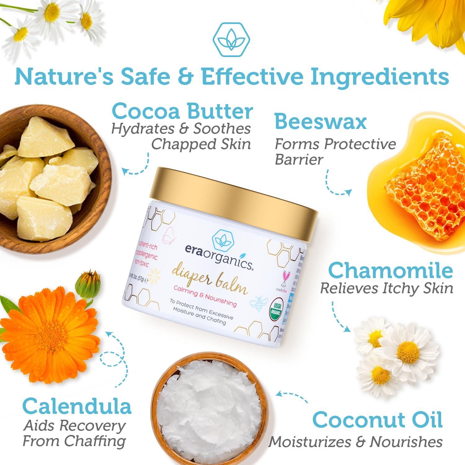 Era Organics Era Organics Baby Diaper Balm - USDA Organic Ointment Cream Extra Soothing and Nourishing for Dry, Sensitive Skin - All Natural to Help Excess Moisture, Rash or Chafing