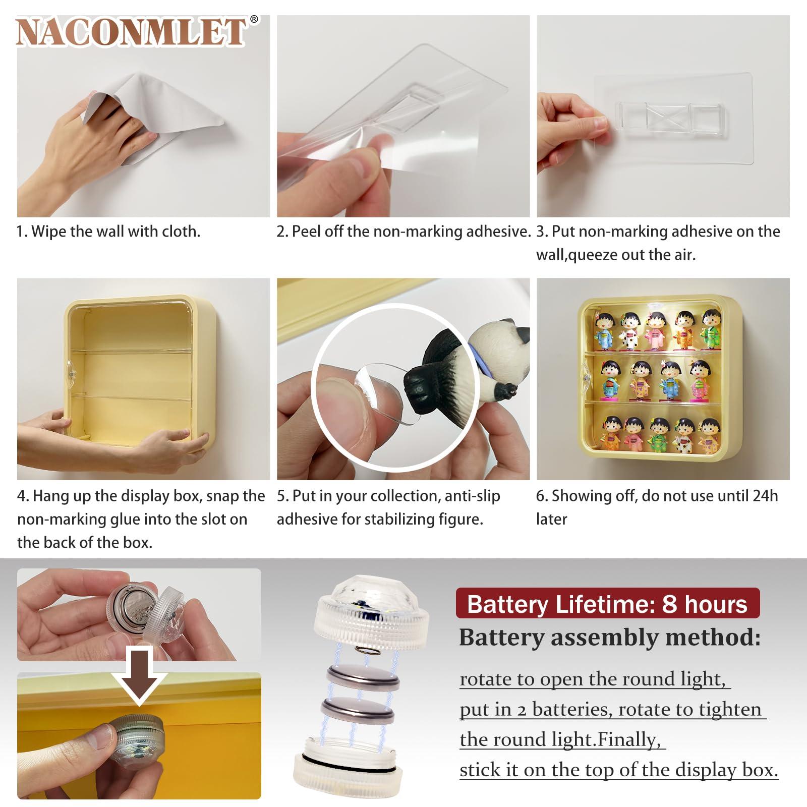 Naconmlet Naconmlet Clear Display Case for Figures with Light,Wall-Mounted Display Cases 3-Layer Storage Box with Door,Dust Proof,Moisture Proof,Suitable for Pop Mart,Collectibles Mini Figures Toys