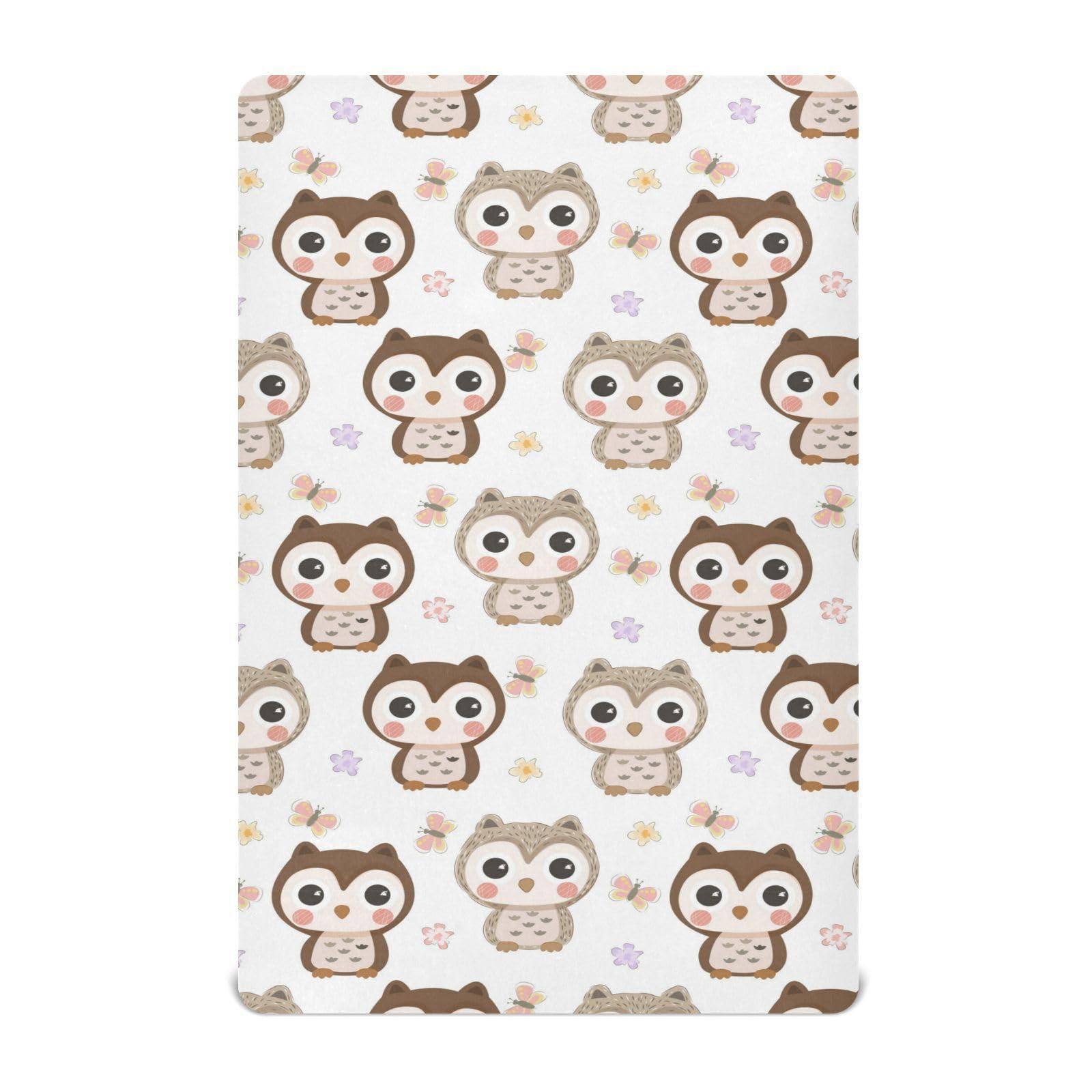 Vdsrup Crib Sheets for Boys Girl Owl Breathable Mini Crib Mattress Sheets Fitted, Butterfly Toddler Fitted Playard Sheet Fits Most Standard Baby mattresses 52 * 28 * 9In