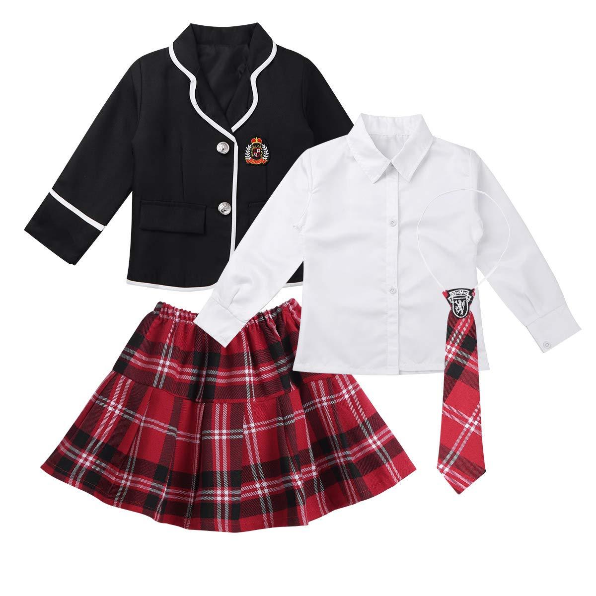 Nikiikoo Nikiikoo Kids British Style Japanese Schoolgirls Uniforms Dress High School Uniform Sets Anime Cosplay Costume Black 12-14 Years