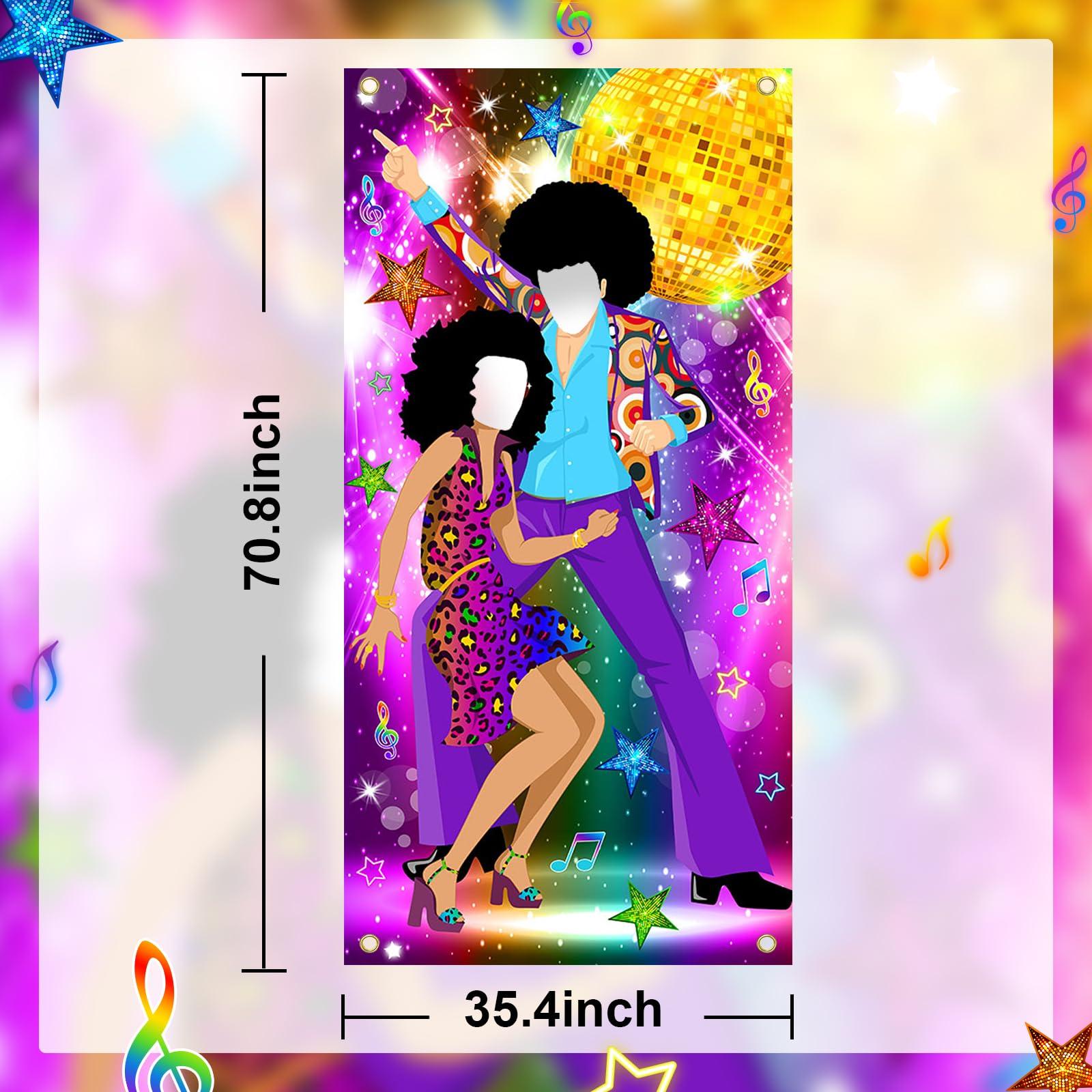 Lecheme Lecheme Disco Door Banner with Face Hole 3x6ft 70s Party Decorations 70s Theme Photo Props Party Supplies Face Cutout Photo Background