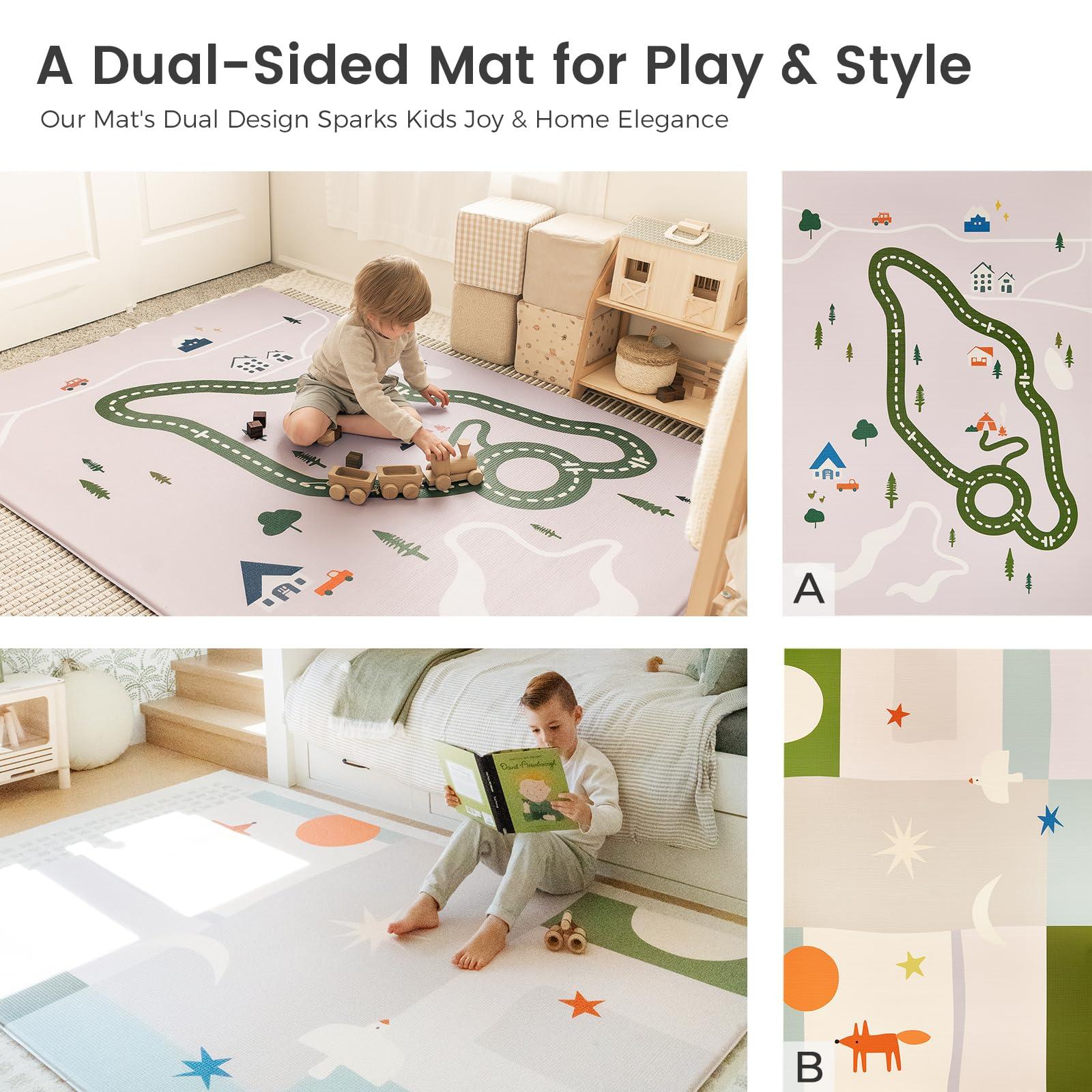 Tiny Land Tiny Land Baby Crawling Mat Reversible Baby Play Mat 78" X 55" Waterproof Non-Slip Larger Playmat Odorless Foam Floor Mat for Infants,Toddlers(Forest Wonders)