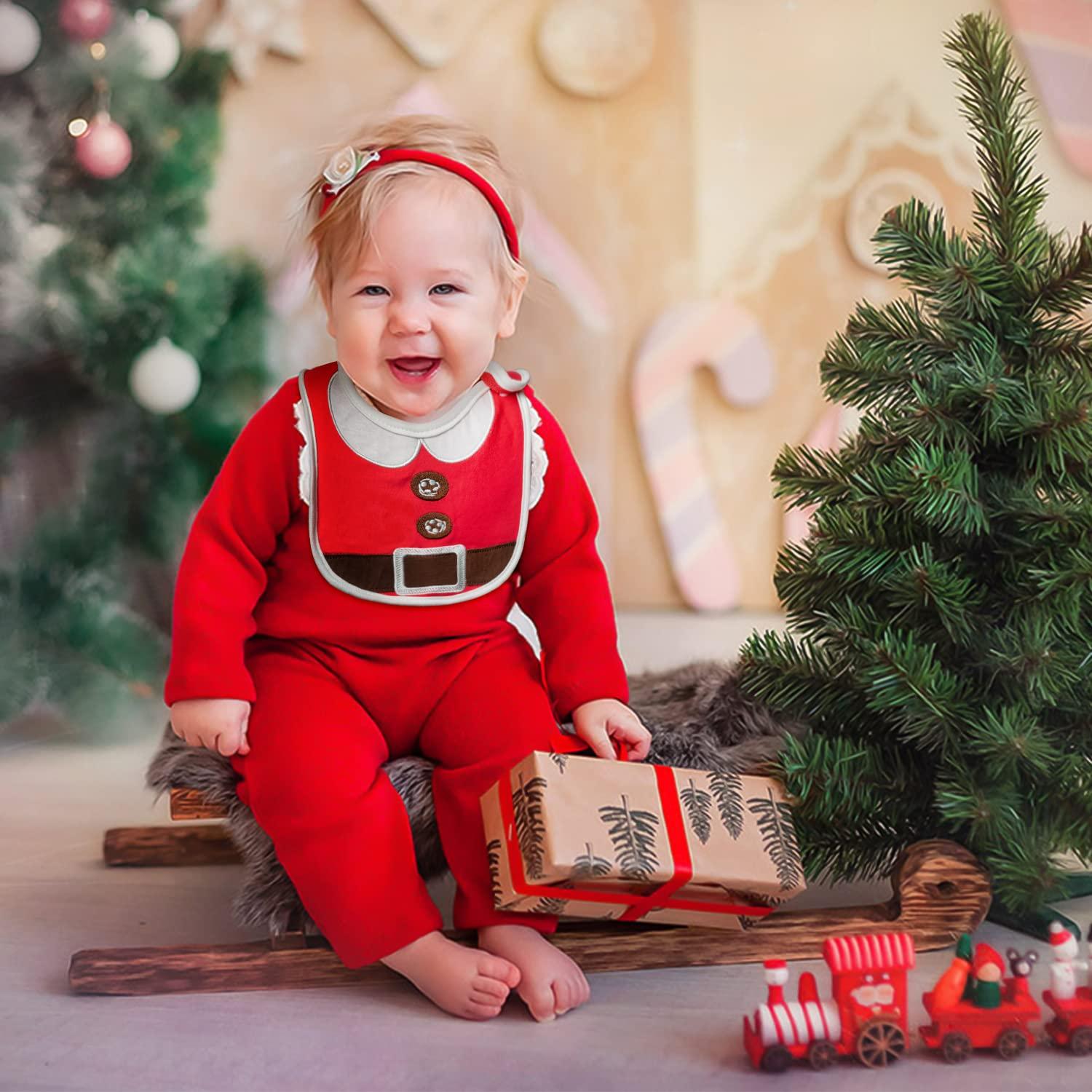 2ooya 2ooya 3Pcs Christmas Baby Bib Christmas Unisex Boy Girl Cotton Drooling Bibs with Adjustable Buttons Xmas Holiday Infant Toddler Food Bibs Keepsake Baby Gift Photo props for Christmas(6-12 months)