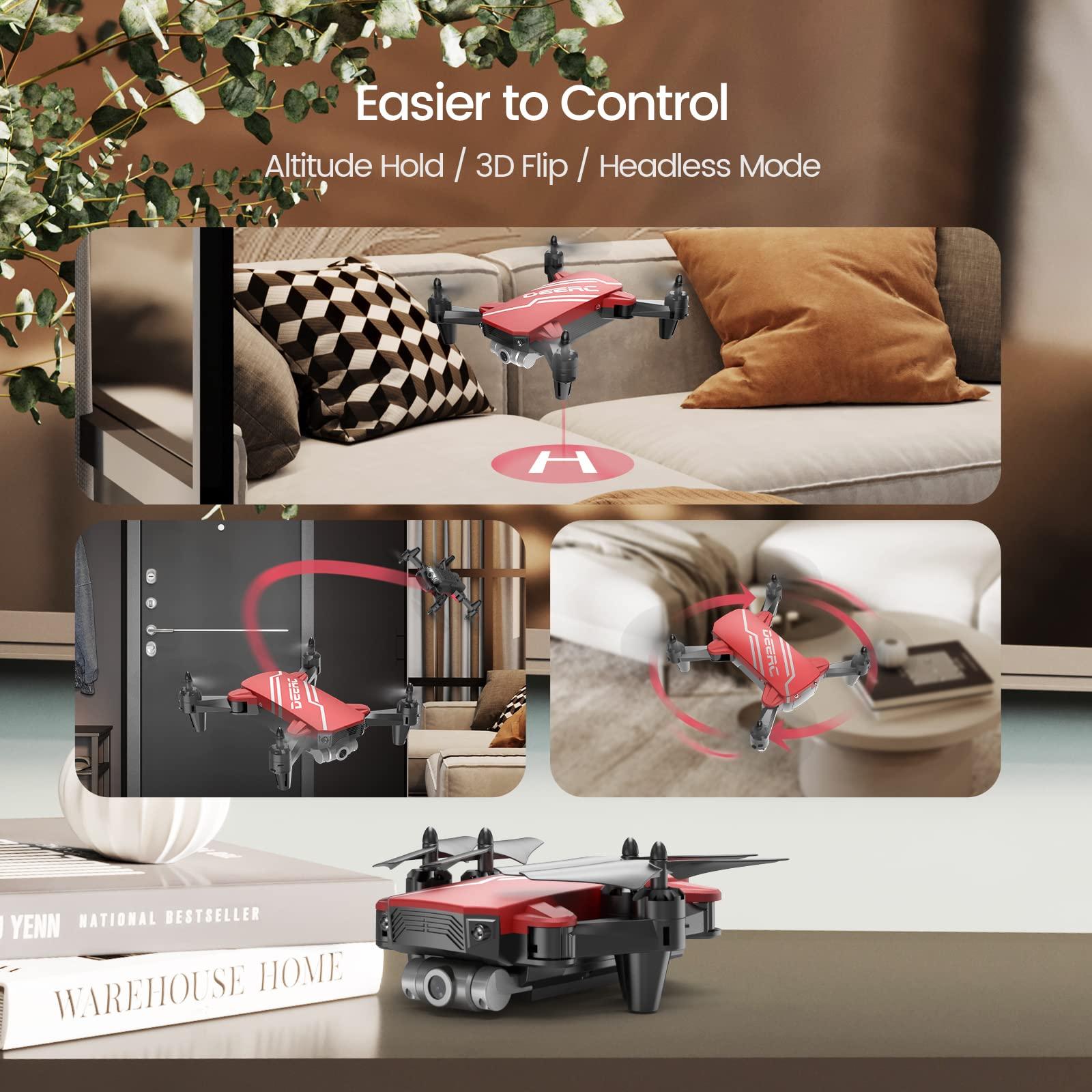 DEERC DEERC D20 Mini Drone for Kids with 720P HD FPV Camera Remote Control Toys Gifts for Boys Girls with Altitude Hold, Headless Mode, One Key Start Speed Adjustment, 3D Flips 2 Batteries, Red