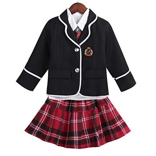 Nikiikoo Nikiikoo Kids British Style Japanese Schoolgirls Uniforms Dress High School Uniform Sets Anime Cosplay Costume Black 12-14 Years
