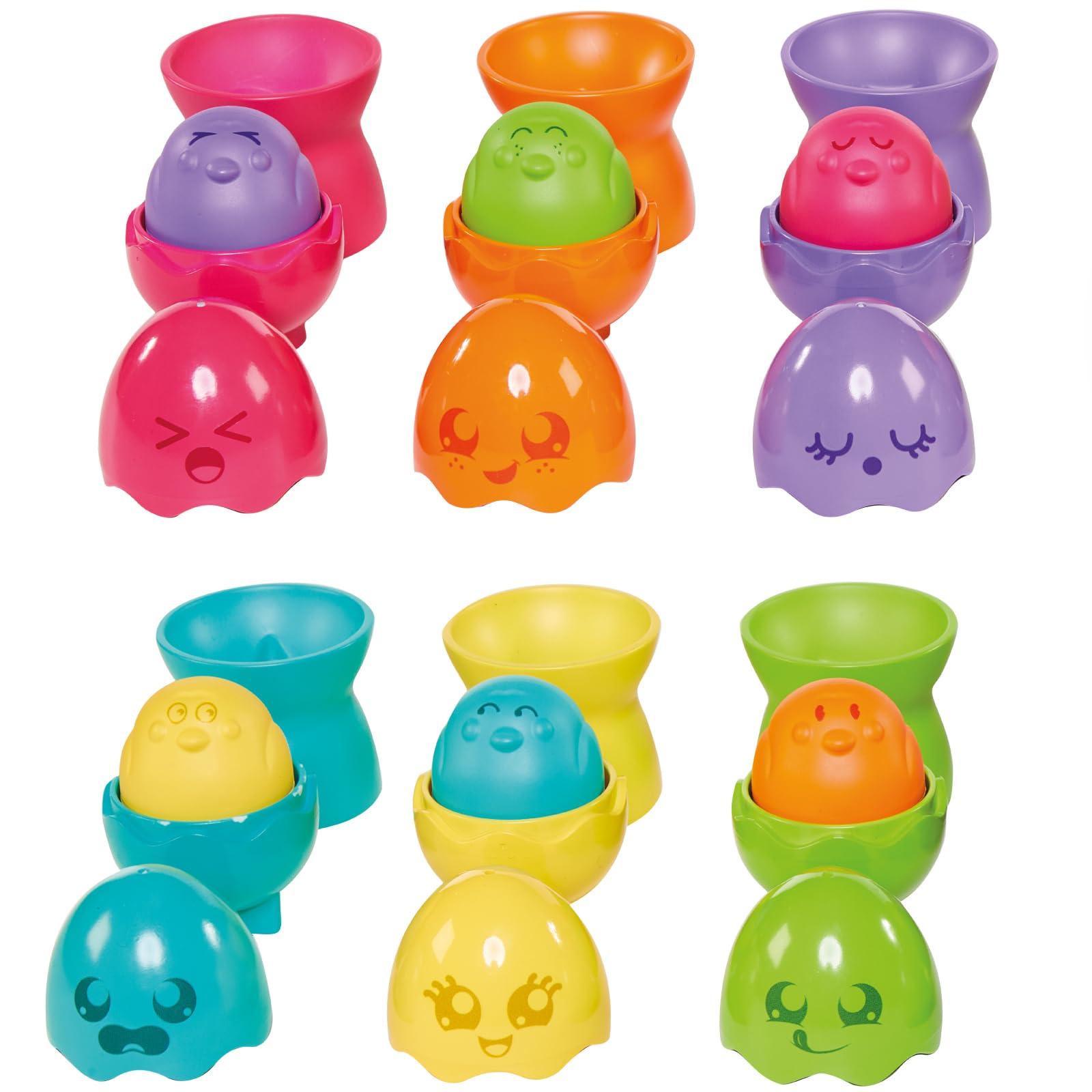 Toomies Toomies Tomy Hide and Squeak Egg Stackers Baby Toy - Stacking Egg Cups with 3 Squeak and 3 Rattle Eggs - Shape Sorter Toddler Toys - Engaging Baby Sensory Toys - Baby Toys 6 Months Plus to 36 Months