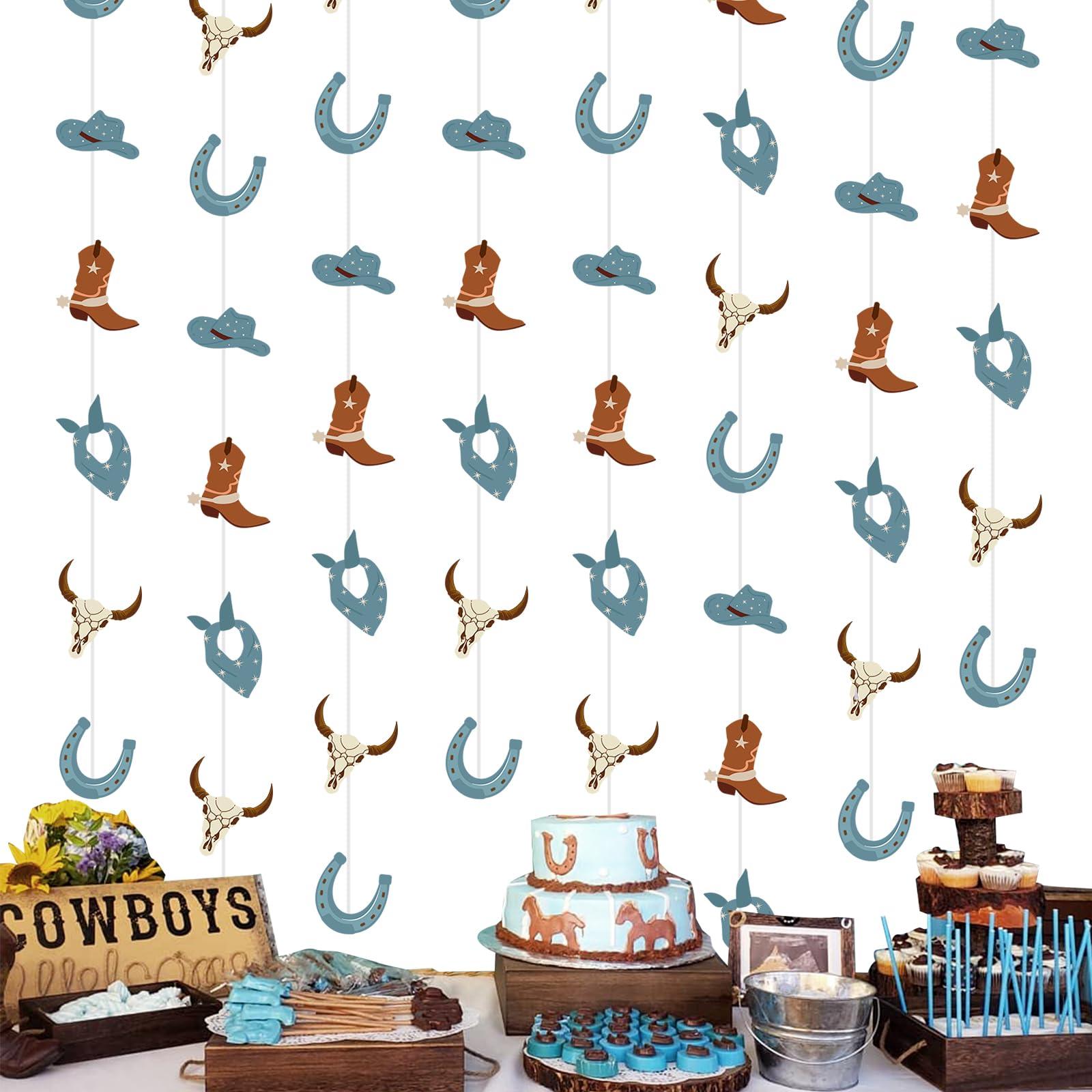 Kreatwow Kreatwow Western Cowboy Party Decorations Blue Cowboy garland Cowboy Party Hanging Garland for First Birthday Wild Farm Animal My First Rodeo Baby Shower Supplies with Cow Print Streamer