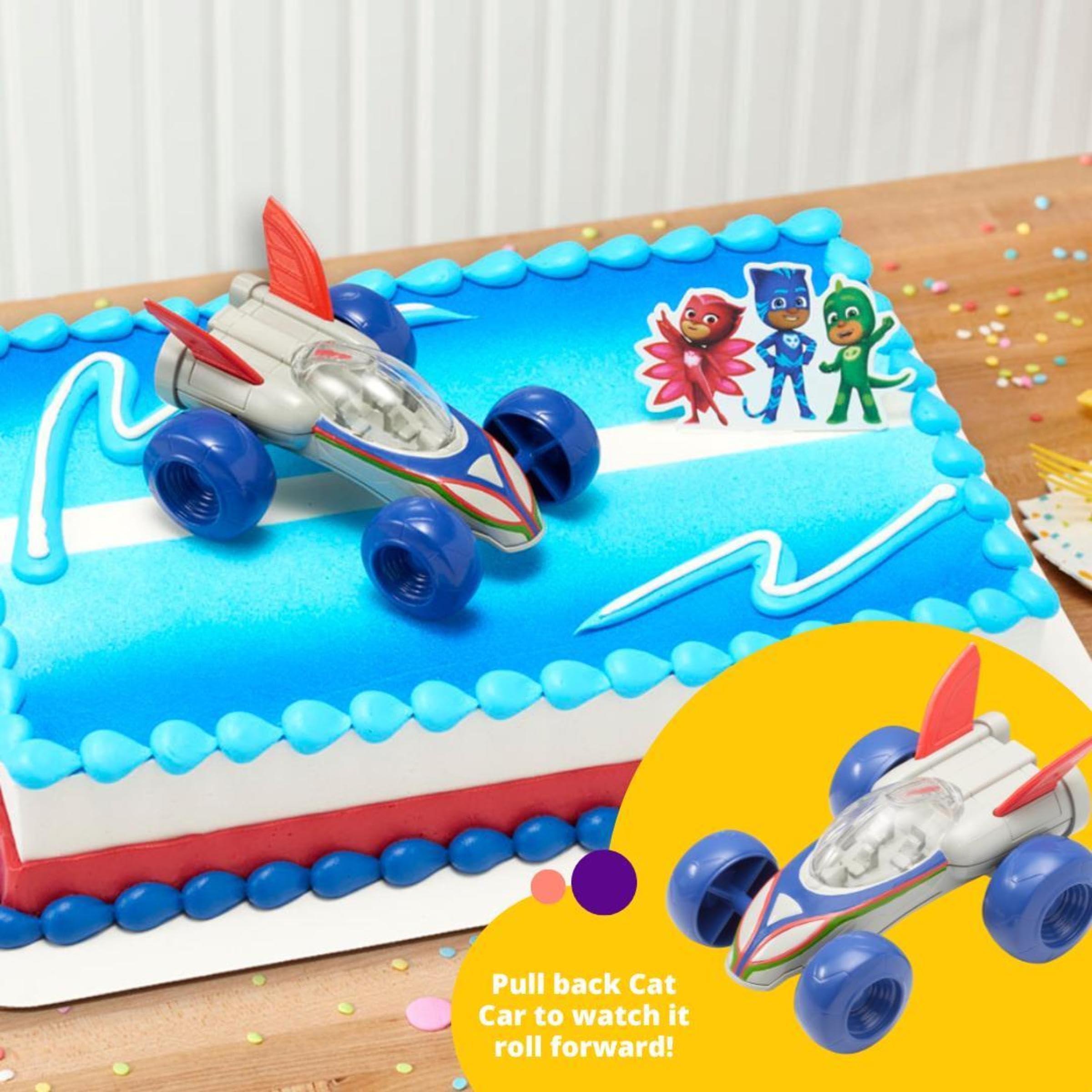 DecoPac DecoSet PJ Masks Save the Day Cake Topper, 2 Piece Cake Decoration With Free-Wheeling Car And Catboy, Owlette, and Gekko Pic | For Birthday, Parties, Celebration