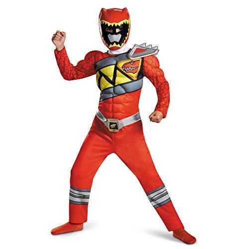 Disguise Red Power Rangers Costume for Kids. Official Licensed Red Ranger Dino Charge Classic Muscle Power Ranger Suit with Mask for Boys & Girls, Medium (7-8)