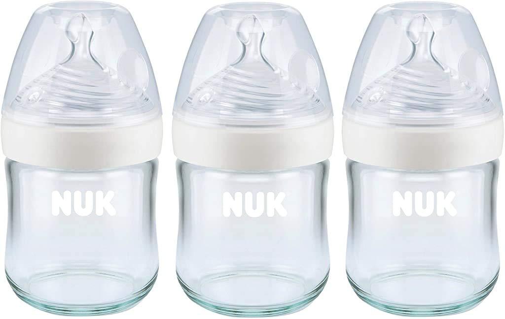 NUK NUK Simply Natural Glass Baby Bottles, 4 oz, 3 Pack