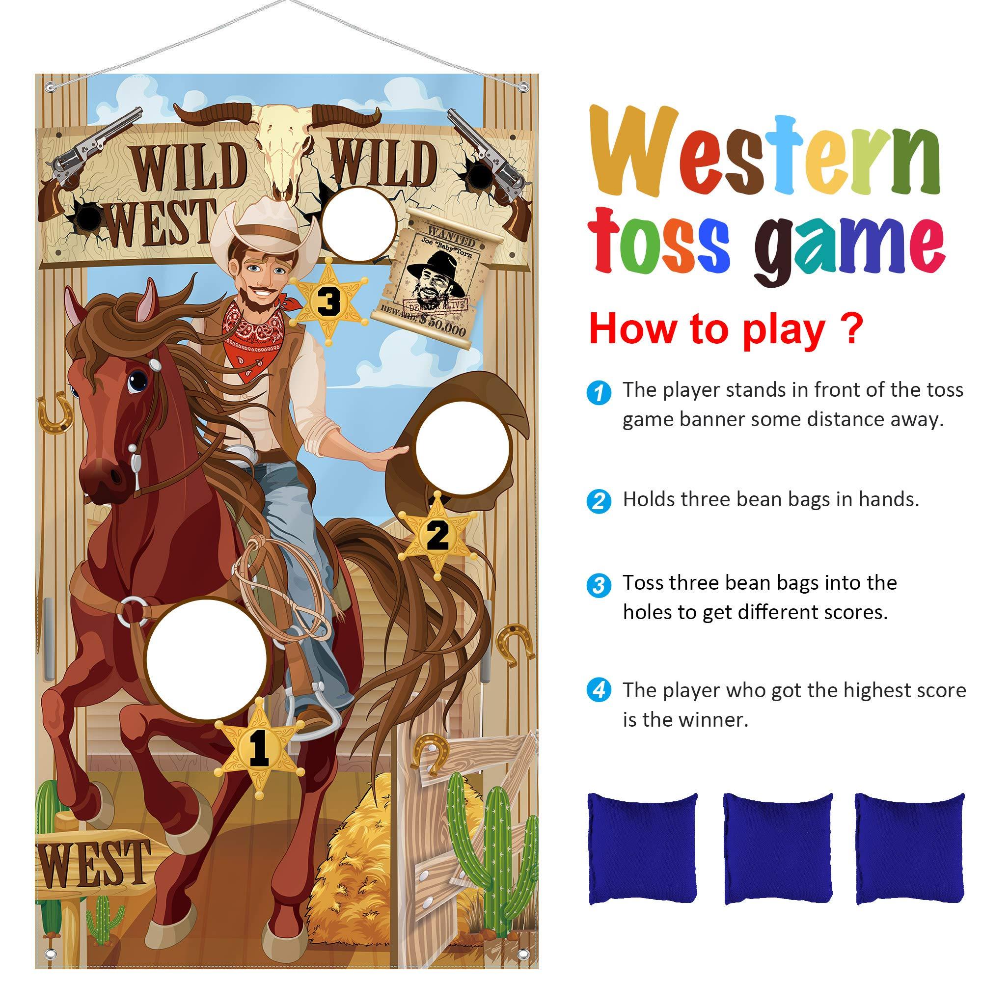 Blulu Blulu Western Party Cowboy Toss Games with 3 Bean Bags, Fun Game for Kids and Adults in Western Themed Activities Cowboy Decorations and Supplies