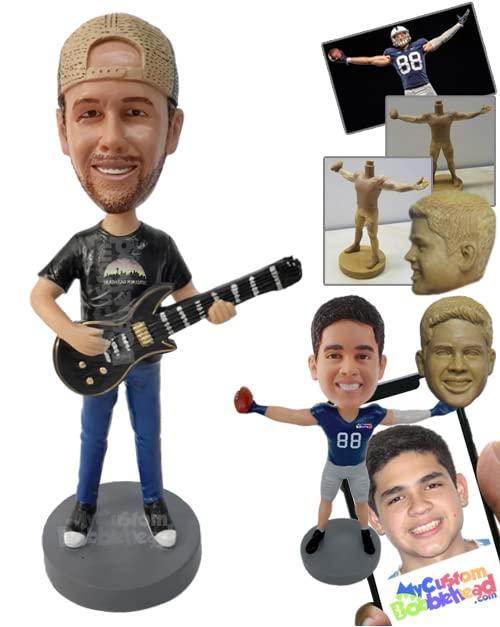 MyCustomBobblehead.com Custom Bobblehead Guy with Backwards Cap Playing A Guitar - Musicians & Arts Strings Instruments Per