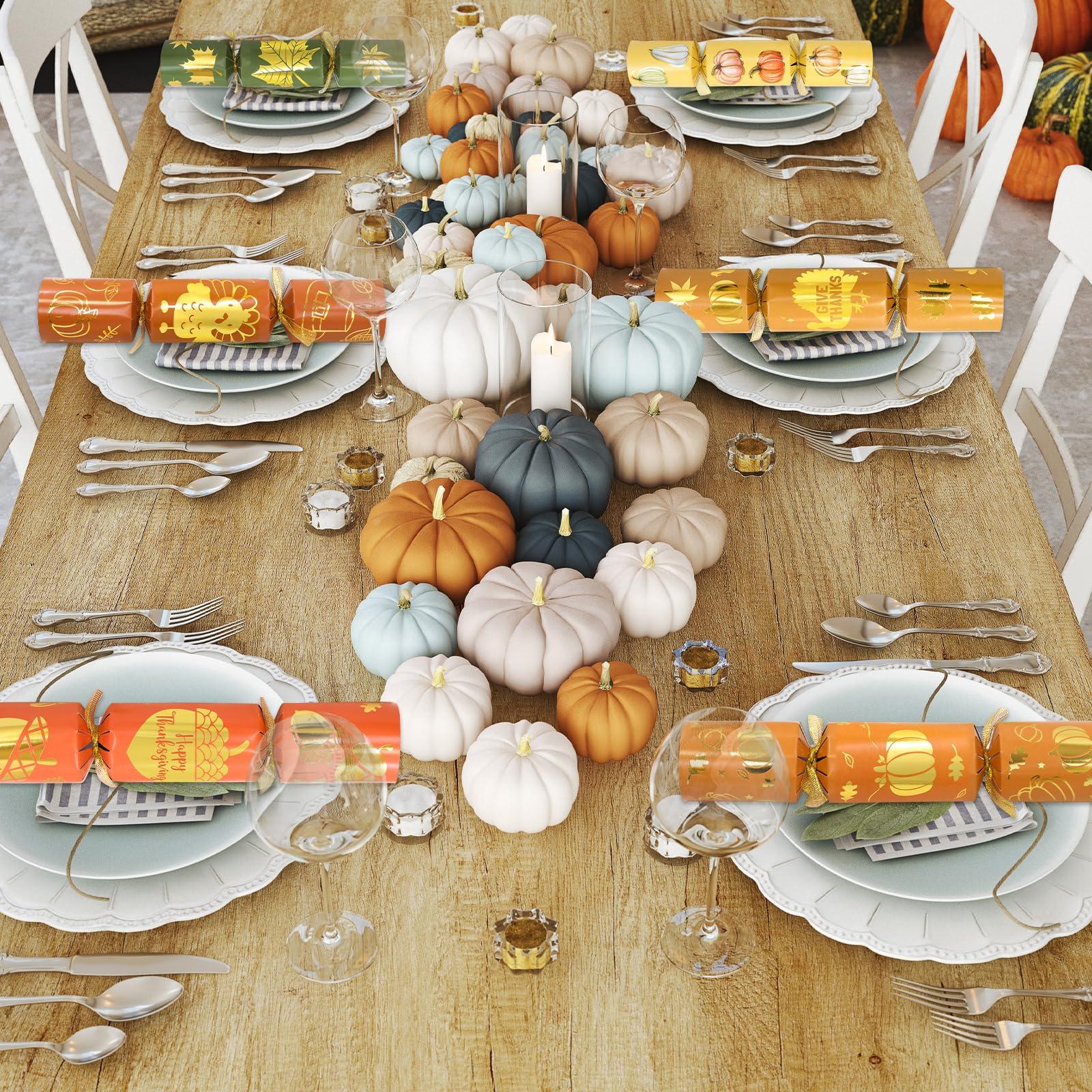 ceiba tree 8 PC Thanksgiving Crackers Poppers Party Table Favors No Snap No Popping Fall Thanksgiving Games Activities for Family Kids with Party Hats Joke Gifts Toys Holiday Traditions Prizes Gold Foil