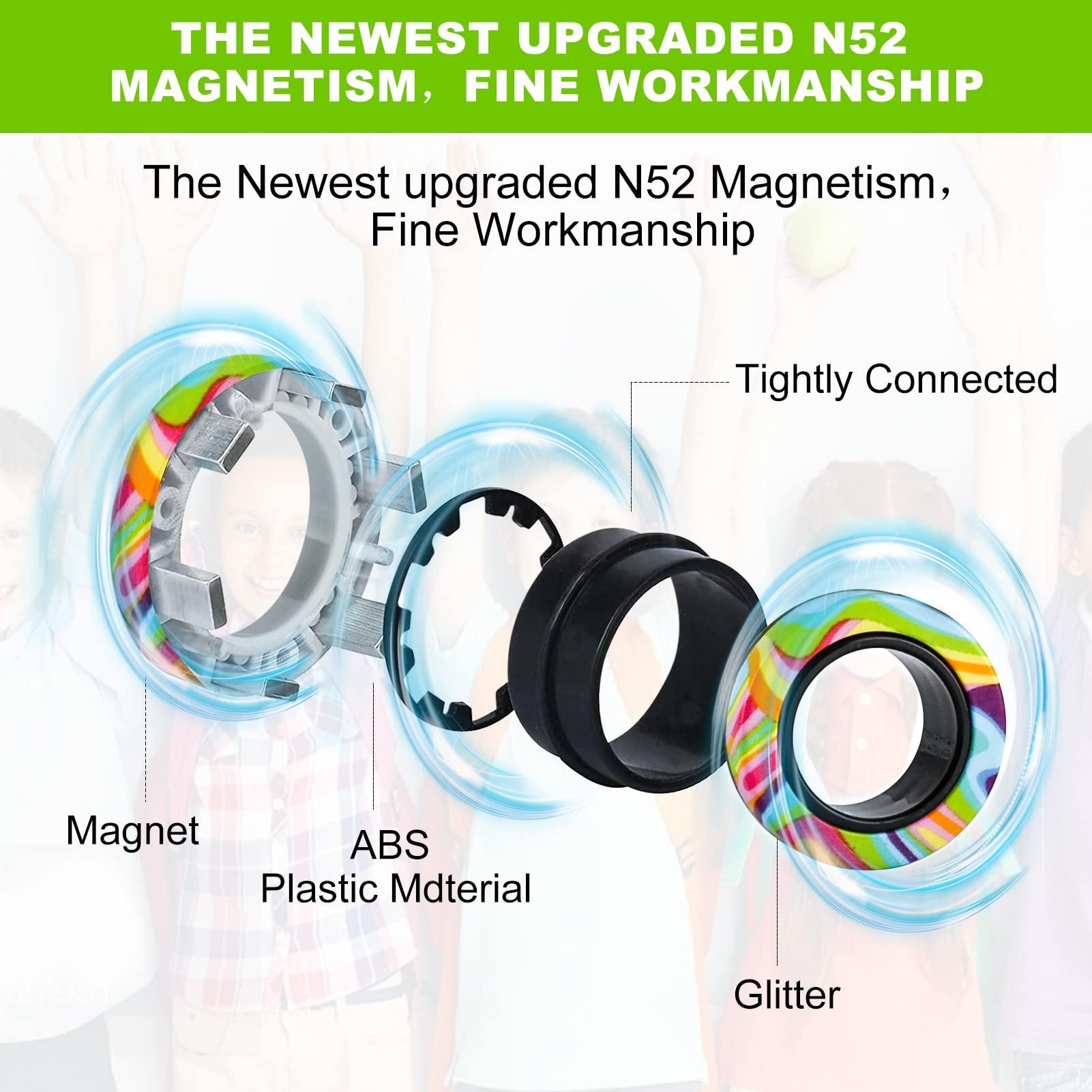 YISHIDANY YISHIDANY 9Pcs Magnetic Rings Fidget Toys Pack, Magnets Finger Spinner for ADHD Stress Relief, Magical Fingears Ring for Training Relieves Autism Anxiety, Great Idea Gift for Adults Teens Kids