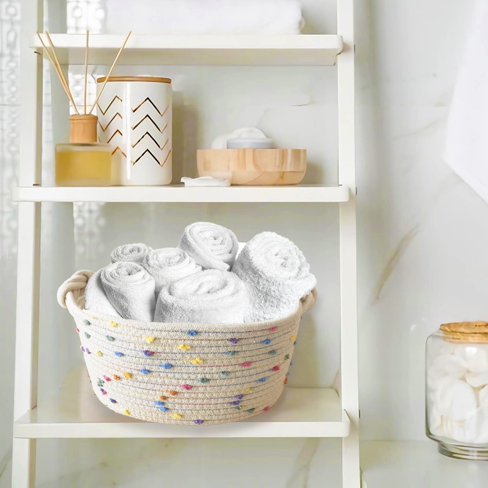 Esme L&H Esme L&H Small Woven Rope Storage Baskets for Organizing, Set of 3 Small Decorative Basket Organizer for Storage, Cute Rainbow Storage baskets, bins, Box for Baby nursery,Toys, Shelves, Closet...