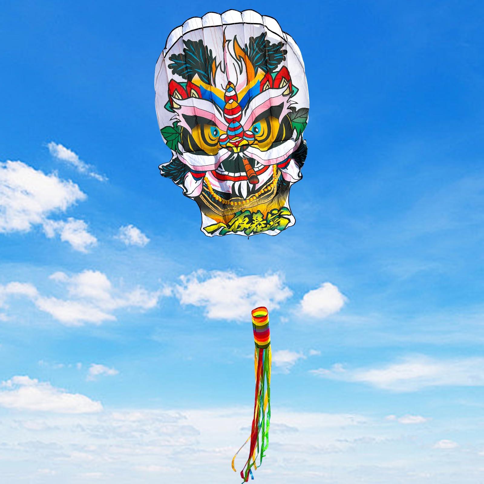 Catch&Hunt Large Kites for Adults,3D Beijing Opera Lion Frameless Soft Umbrella Giant Flying Kites,Easy to Fly with 330Ft Kite String in Beach and Amusement Parks-Ages 12+ (60\" W x 90\" H)