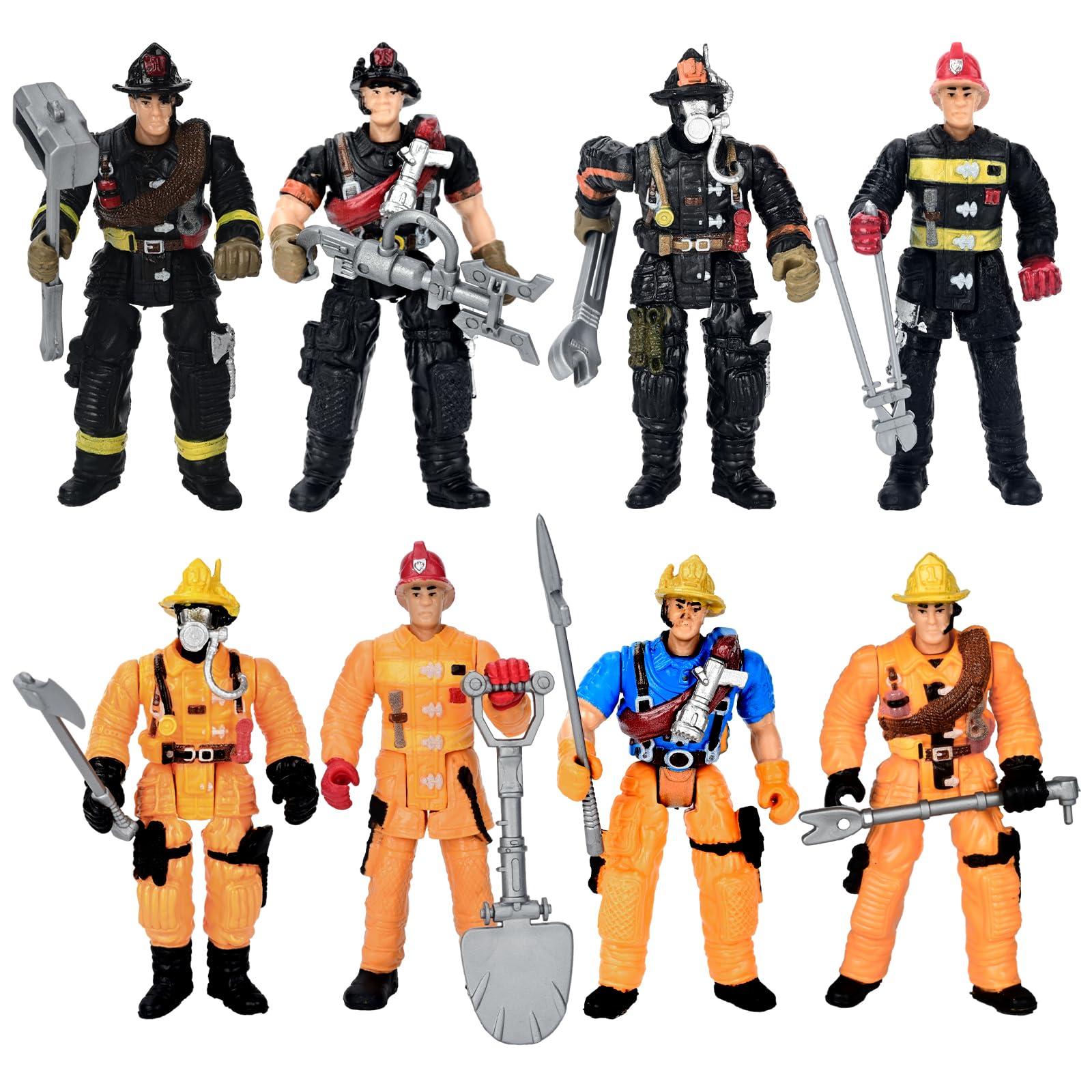 HAPTIME 8 Pieces Firefighter Action Figures, Fireman Toys for 3 4 5 6 7+ Year Old Boys, 4-Inch Toy Figure & Playsets with Accessories, Ideal Gifts for Boys Girls Kids, Christmas Stocking Stuffers Party Favor
