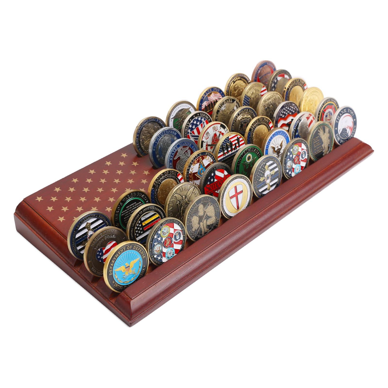 LIUYALO LIUYALO 6-row challenge coin display with United States Flag, challenge coin holder made of 100% solid wood