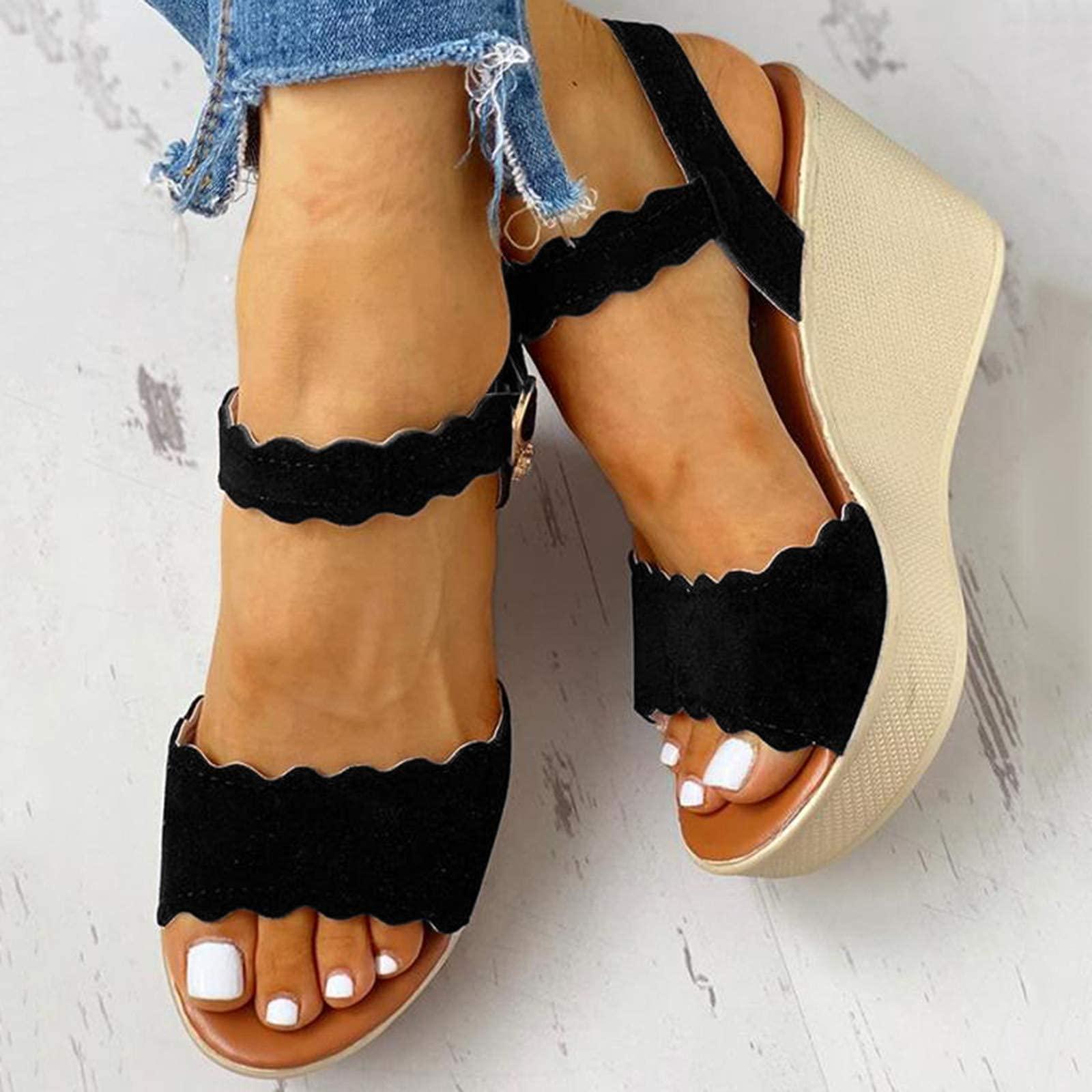 ZBYY ZBYY Women's Open Toe Buckle Ankle Strap Platform Wedge Sandals Adjustable Buckle Sandals for Wedding Party Dress